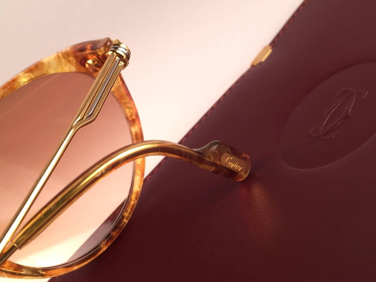  Cartier Aurore Jaspe Gold Sunglasses Brown France 18k Gold 1991 4