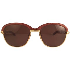 Cartier Wood Malmaison Precious Wood and Gold 56mm Sunglasses