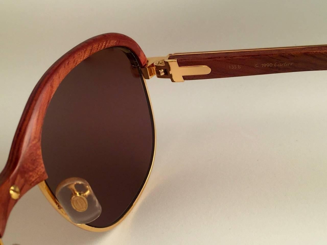 Cartier Wood Malmaison Precious Wood and Gold 56mm Sunglasses In New Condition In Baleares, Baleares