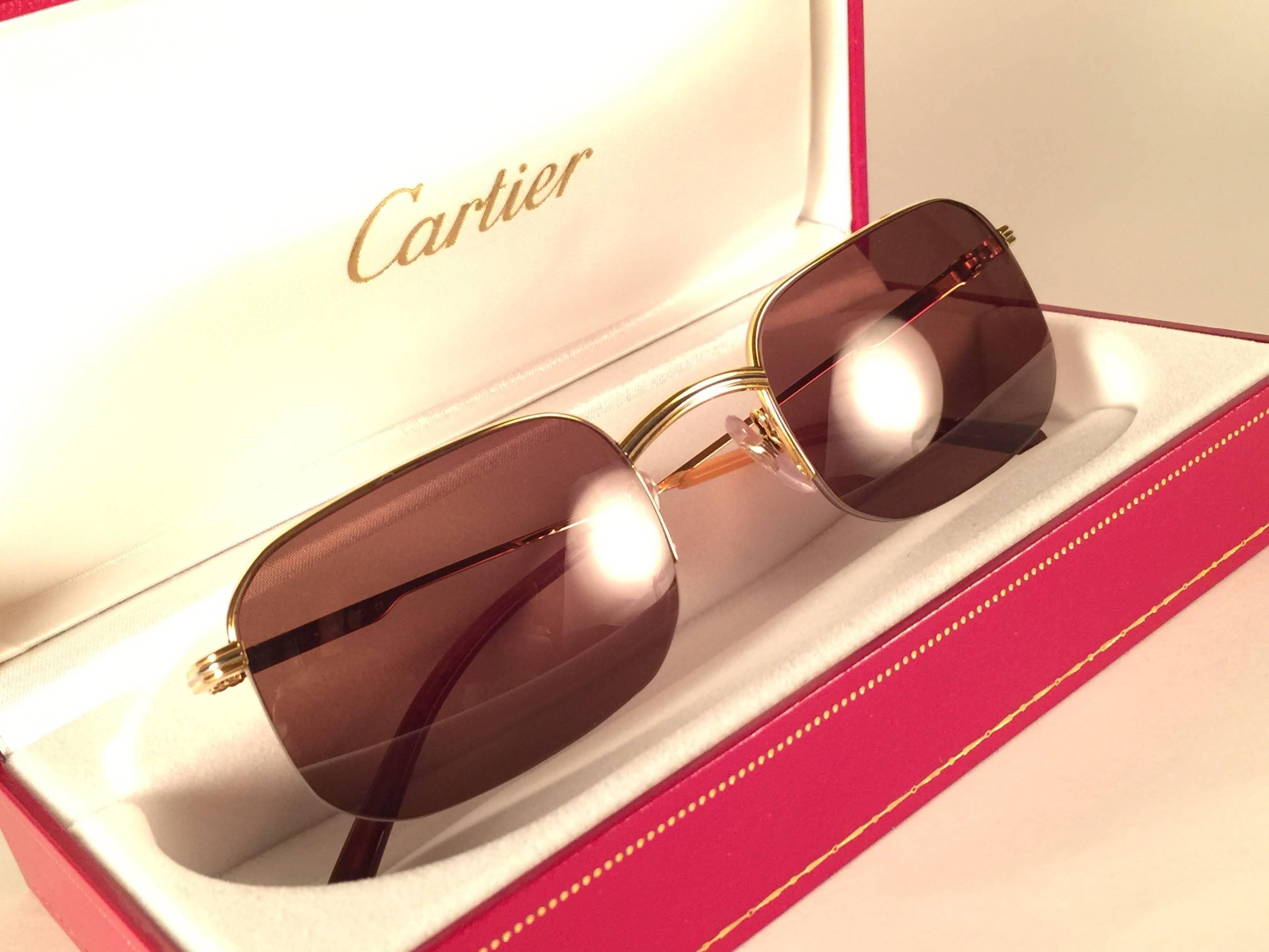 New Vintage Cartier Broadway Gold Plated 51 23 Half Frame France 1990 Sunglasses In New Condition In Baleares, Baleares