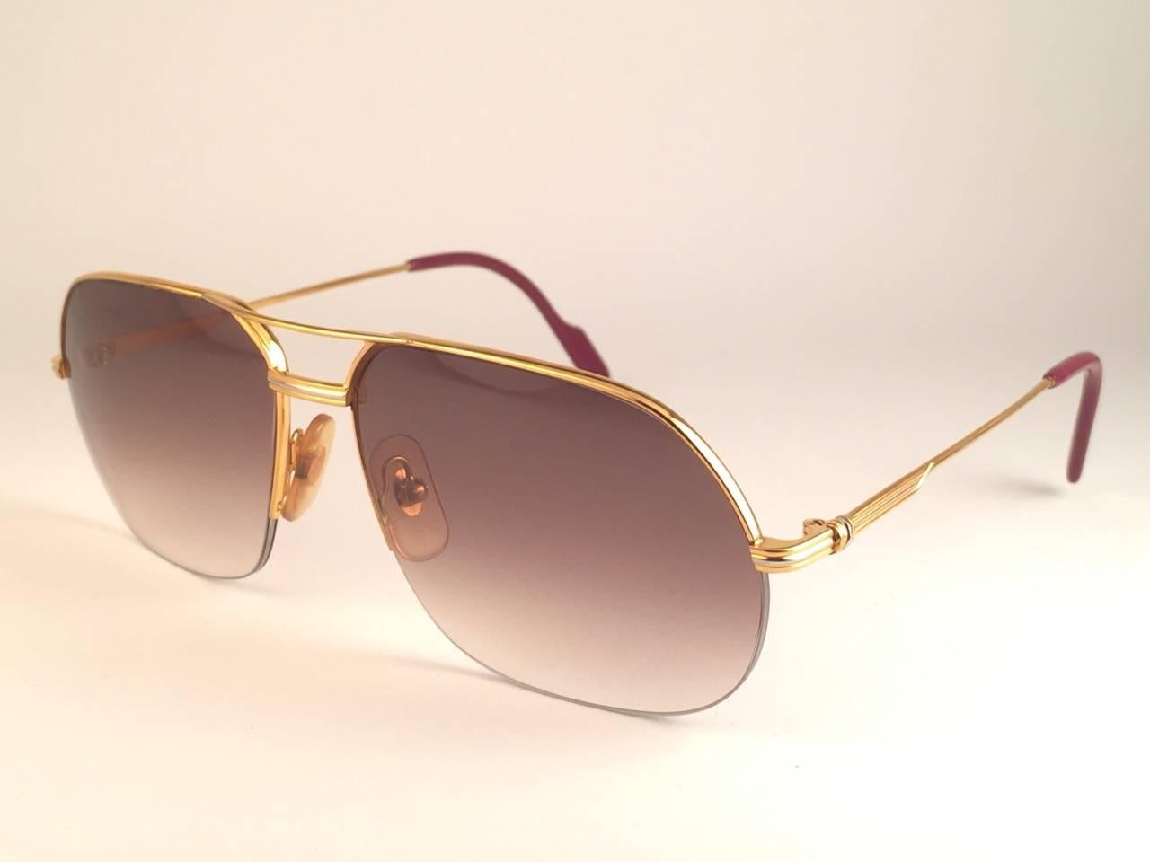 New Cartier Tank Orsay Half Frame 58mm 18K Gold Plated Sunglasses France  In New Condition In Baleares, Baleares