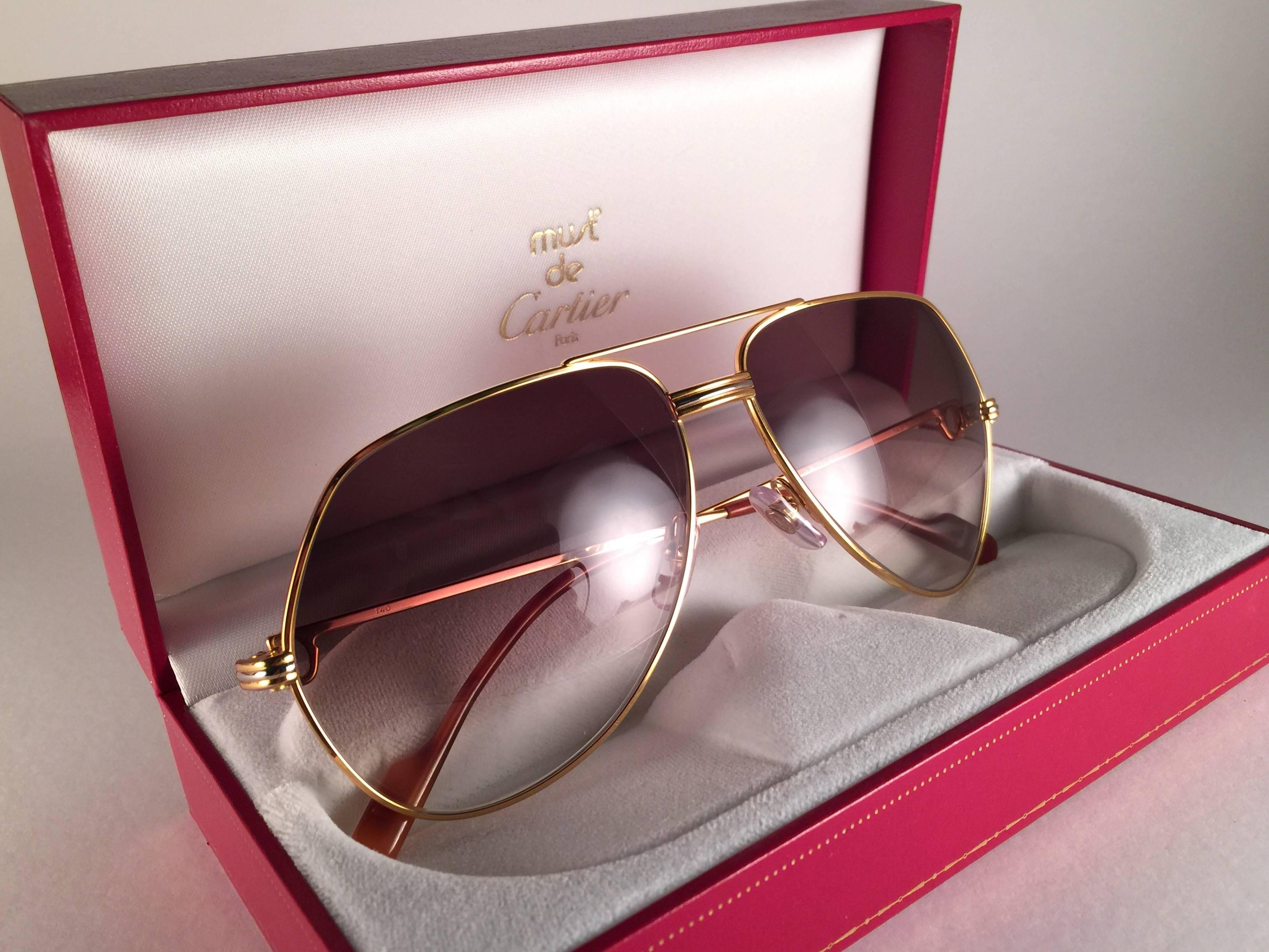 Women's or Men's New Cartier Vendome Gold 59Mm Brown Lens Heavy Plated Sunglasses France For Sale