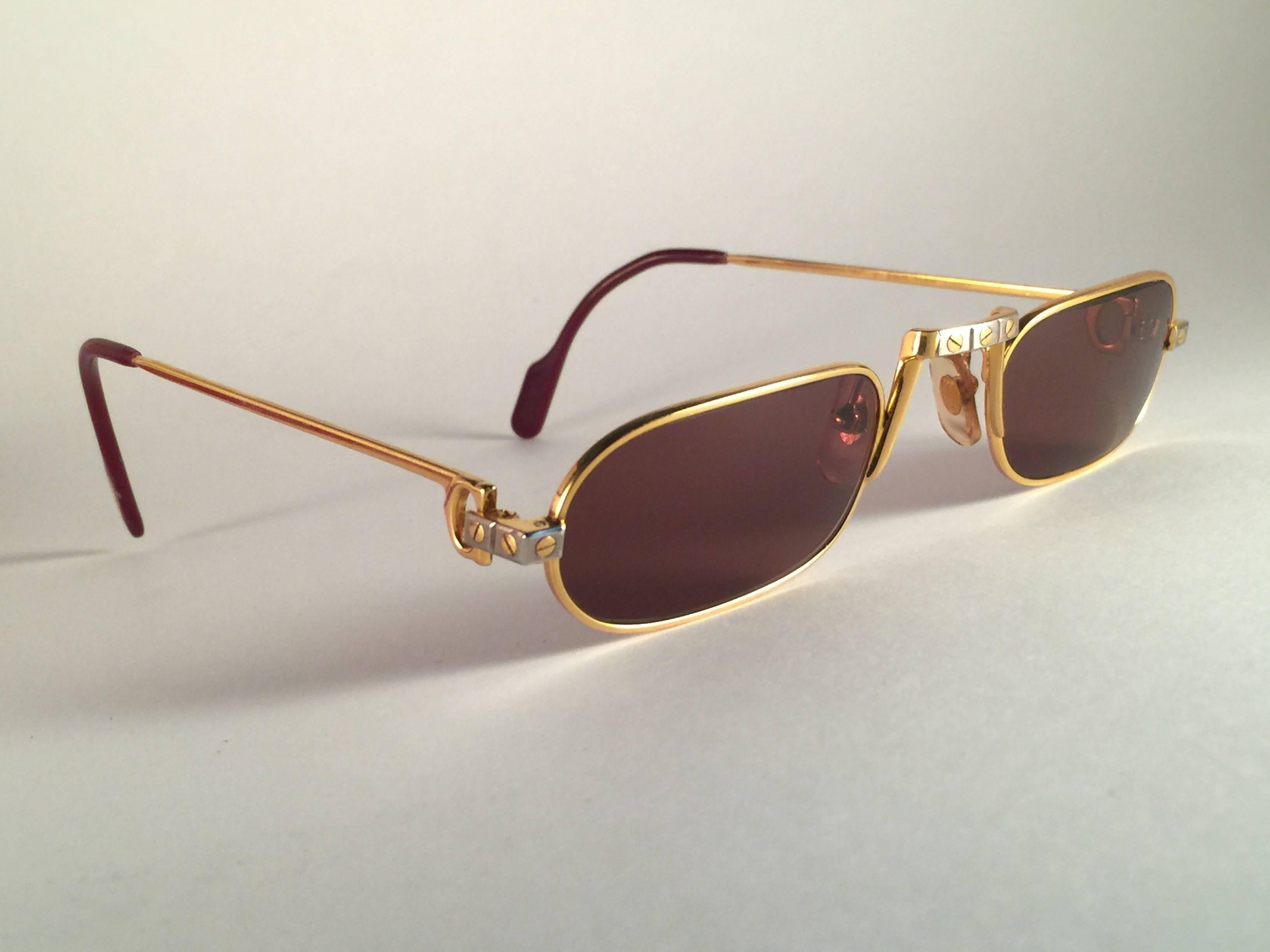 Mint Vintage Cartier Louis Santos Demi Lune 50mm Lese vergoldete Sonnenbrille (Gold)