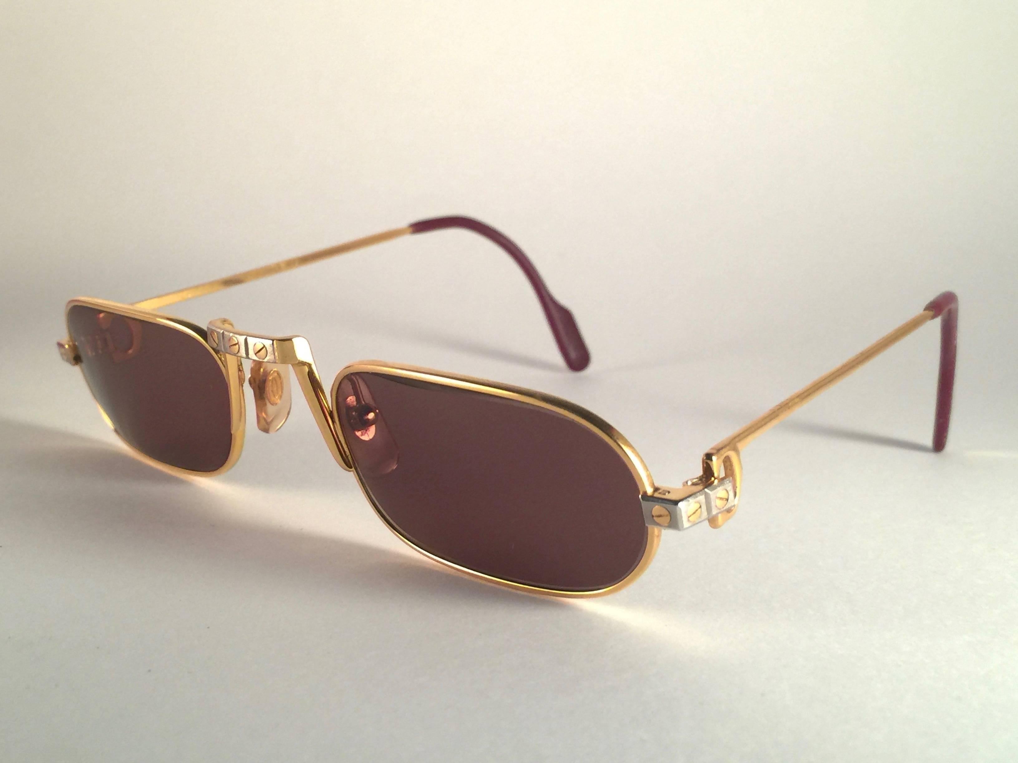 Mint Vintage Cartier Louis Santos Demi Lune 50mm Reading Gold Plated Sunglasses In New Condition In Baleares, Baleares