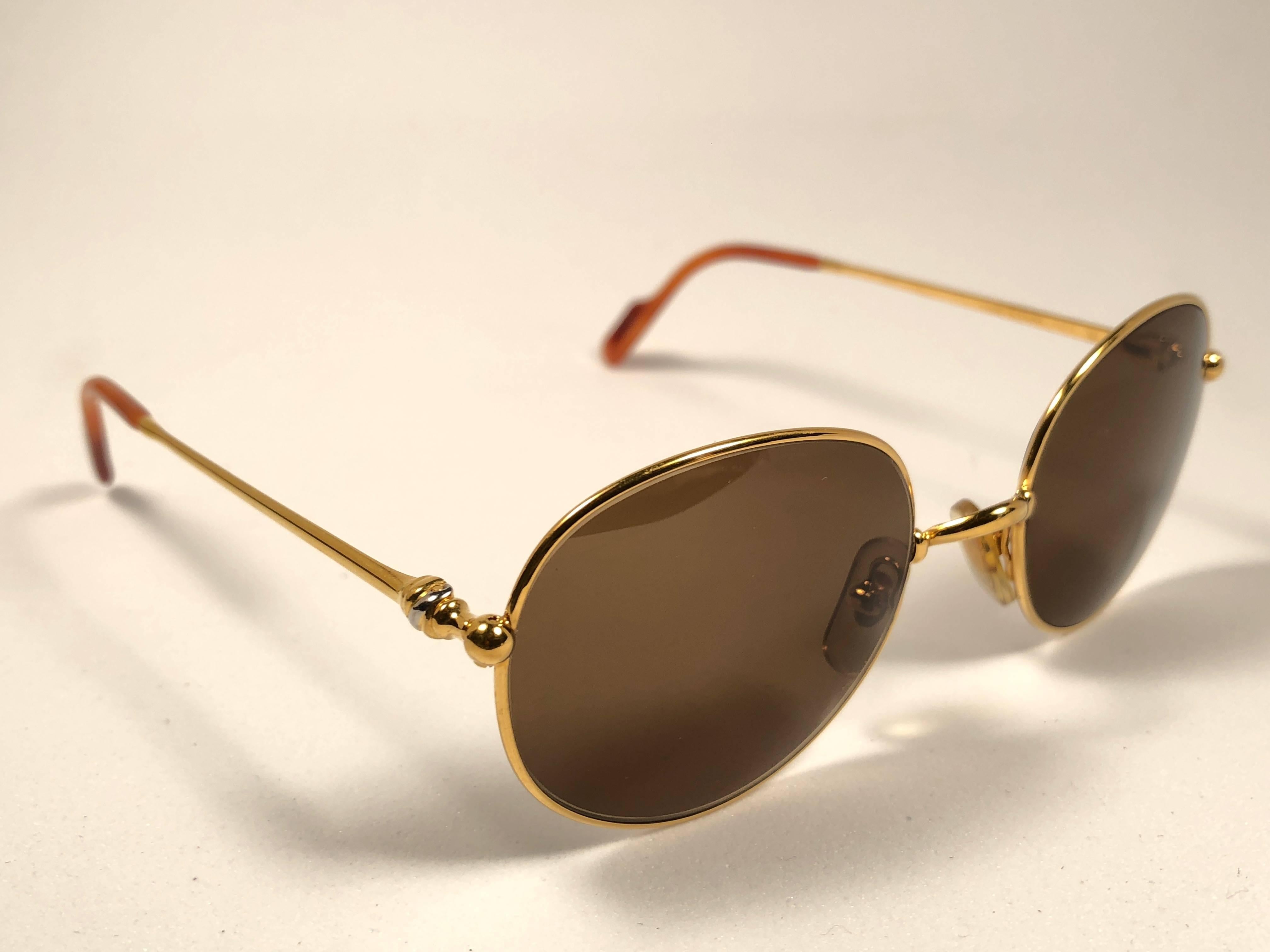 Vintage Cartier Oval Gold Antares 49mm Frame 18k Plated Sunglasses France In New Condition In Baleares, Baleares