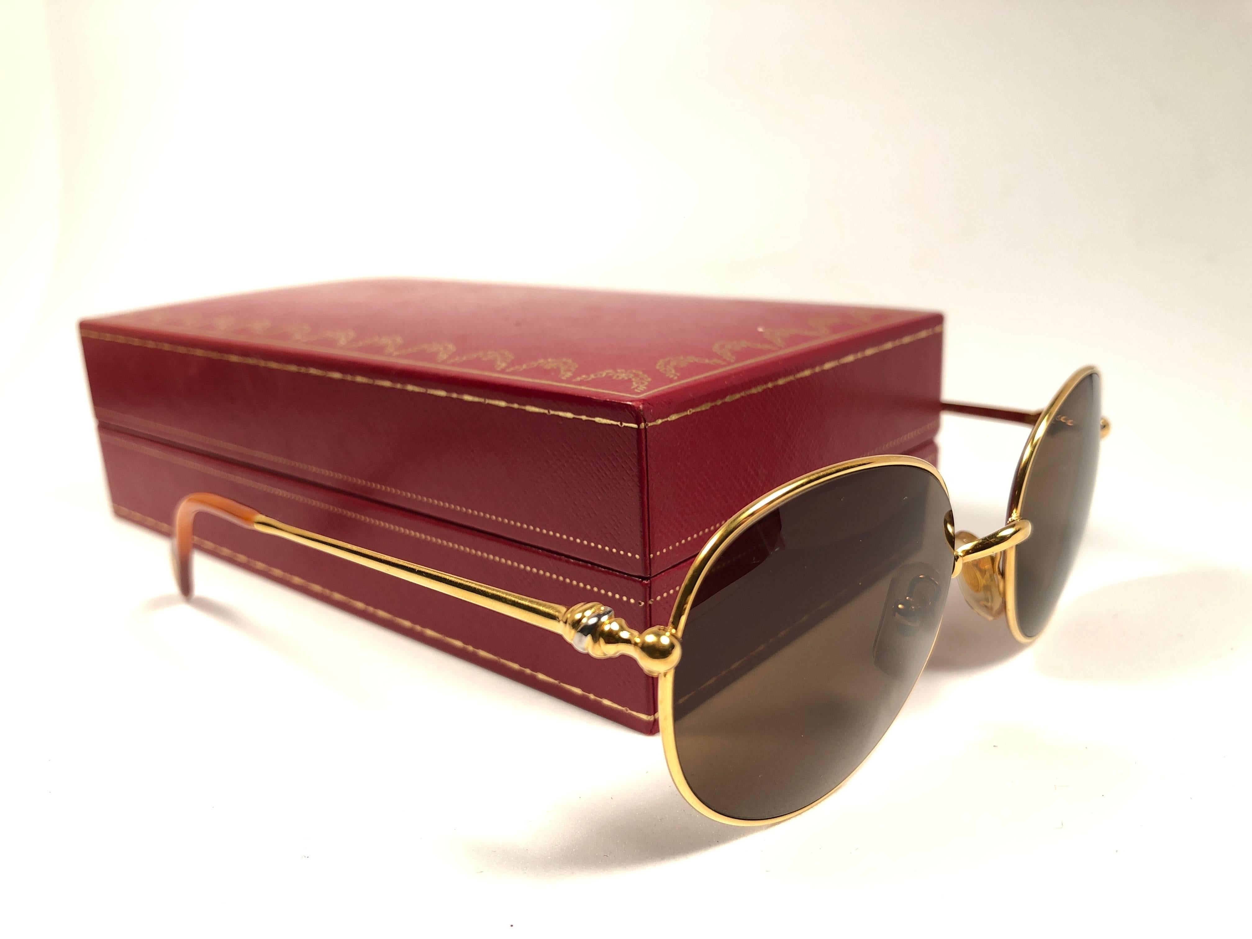 Vintage Cartier Oval Gold Antares 49mm Frame 18k Plated Sunglasses France 2