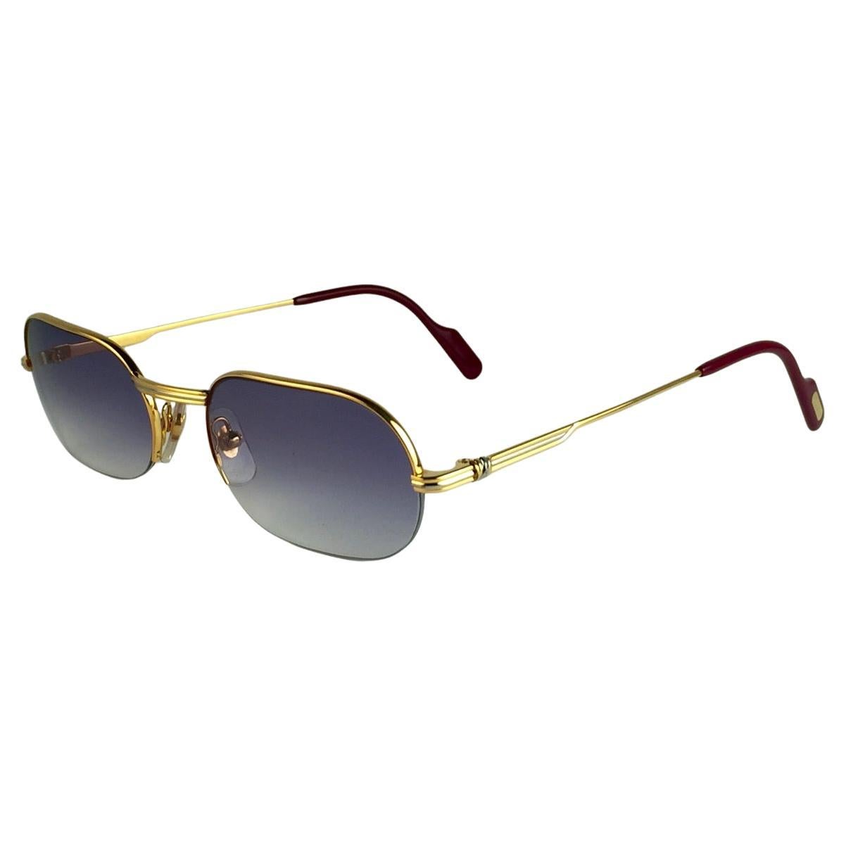 Lunettes de soleil Cartier Ascot Vendome dorées 53 mm avec demi-cadre, Elton John France, neuves