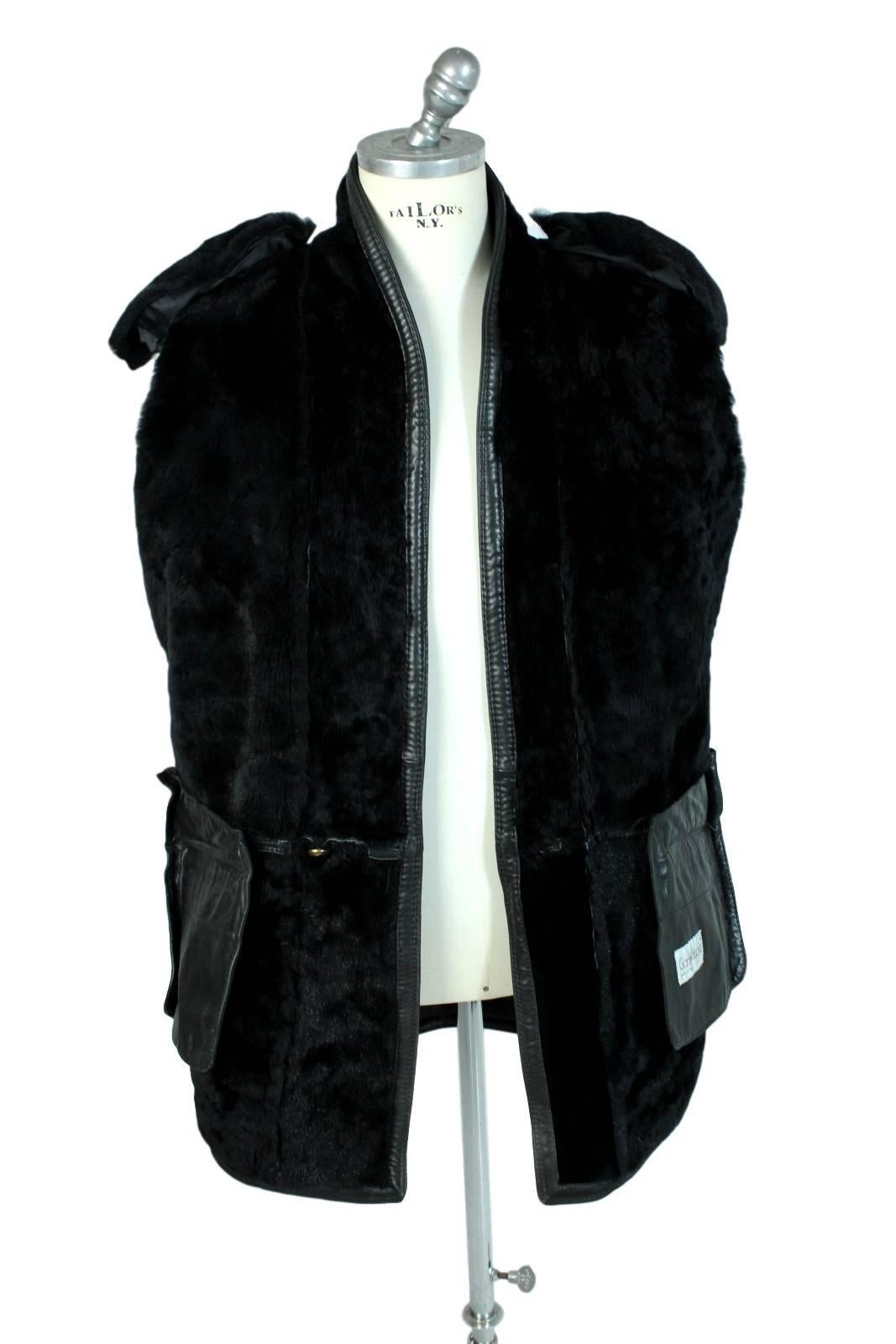 Black Gianni Versace 1980s leather jacket men's motorcycle shearling coat black luxury