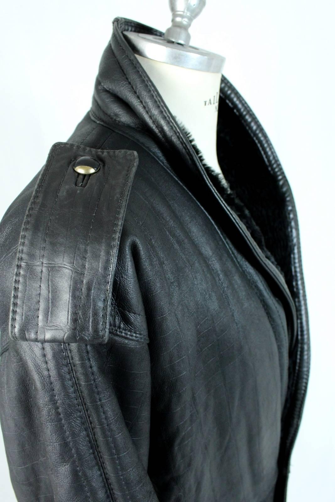 Men's Gianni Versace 1980s leather jacket men's motorcycle shearling coat black luxury