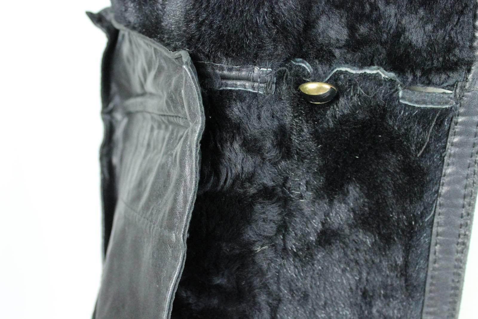 Gianni Versace 1980s leather jacket men's motorcycle shearling coat black luxury 1