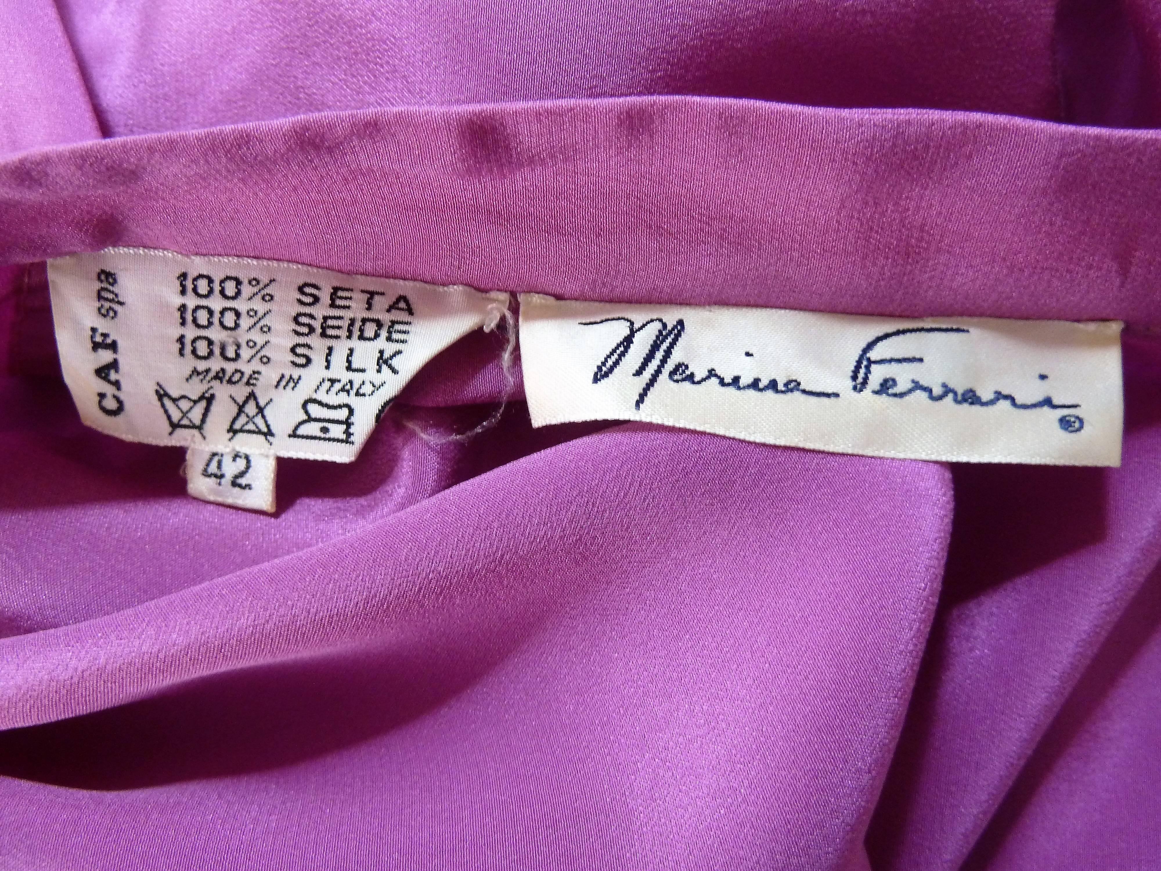 Marina Ferrari 1970s dress set 100% silk jacket blouse and skirt pink size 42 For Sale 3