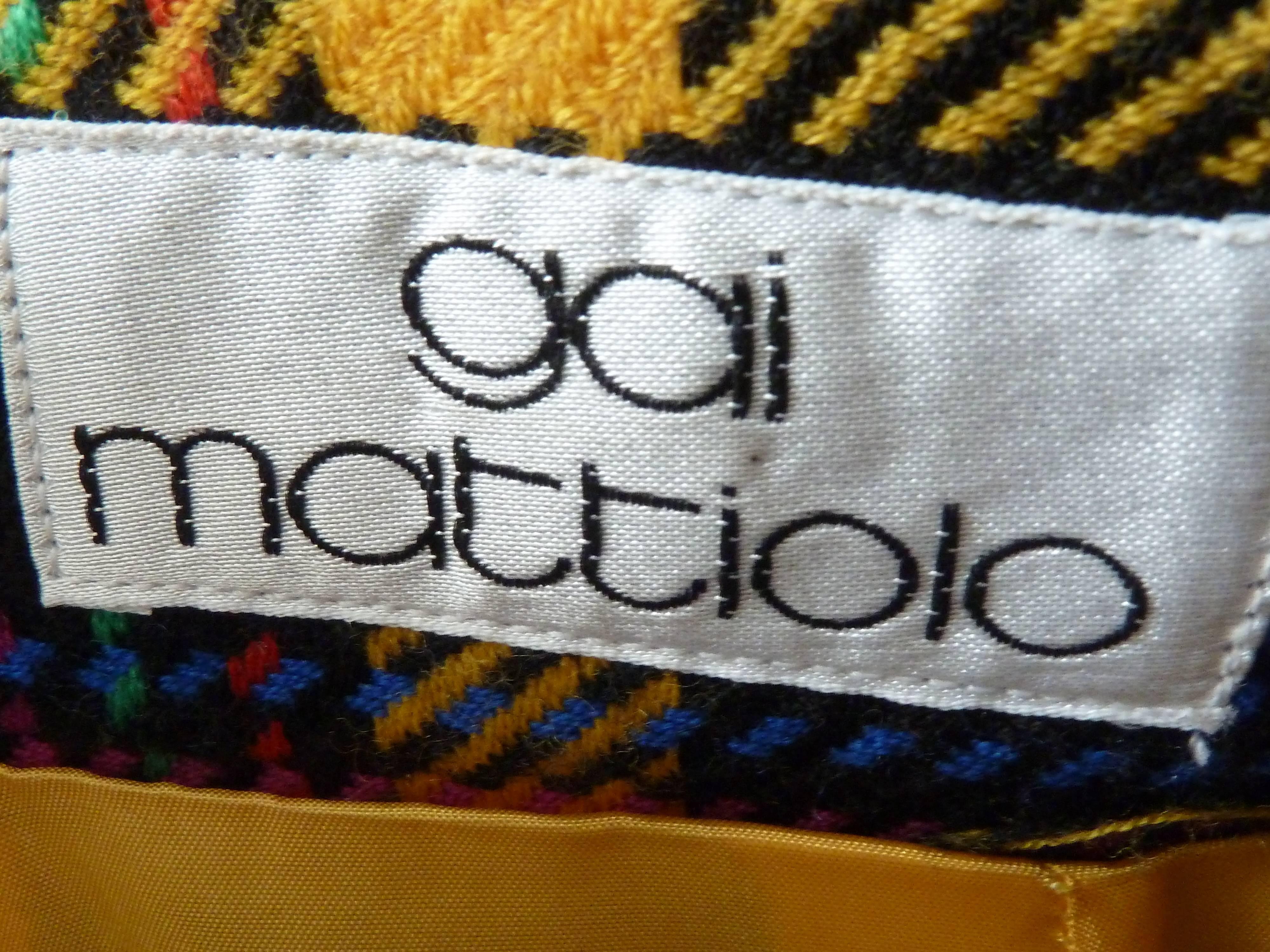 Gai Mattiolo 1980s set dress jacket skirt wool boucle check yellow blue size 42 5