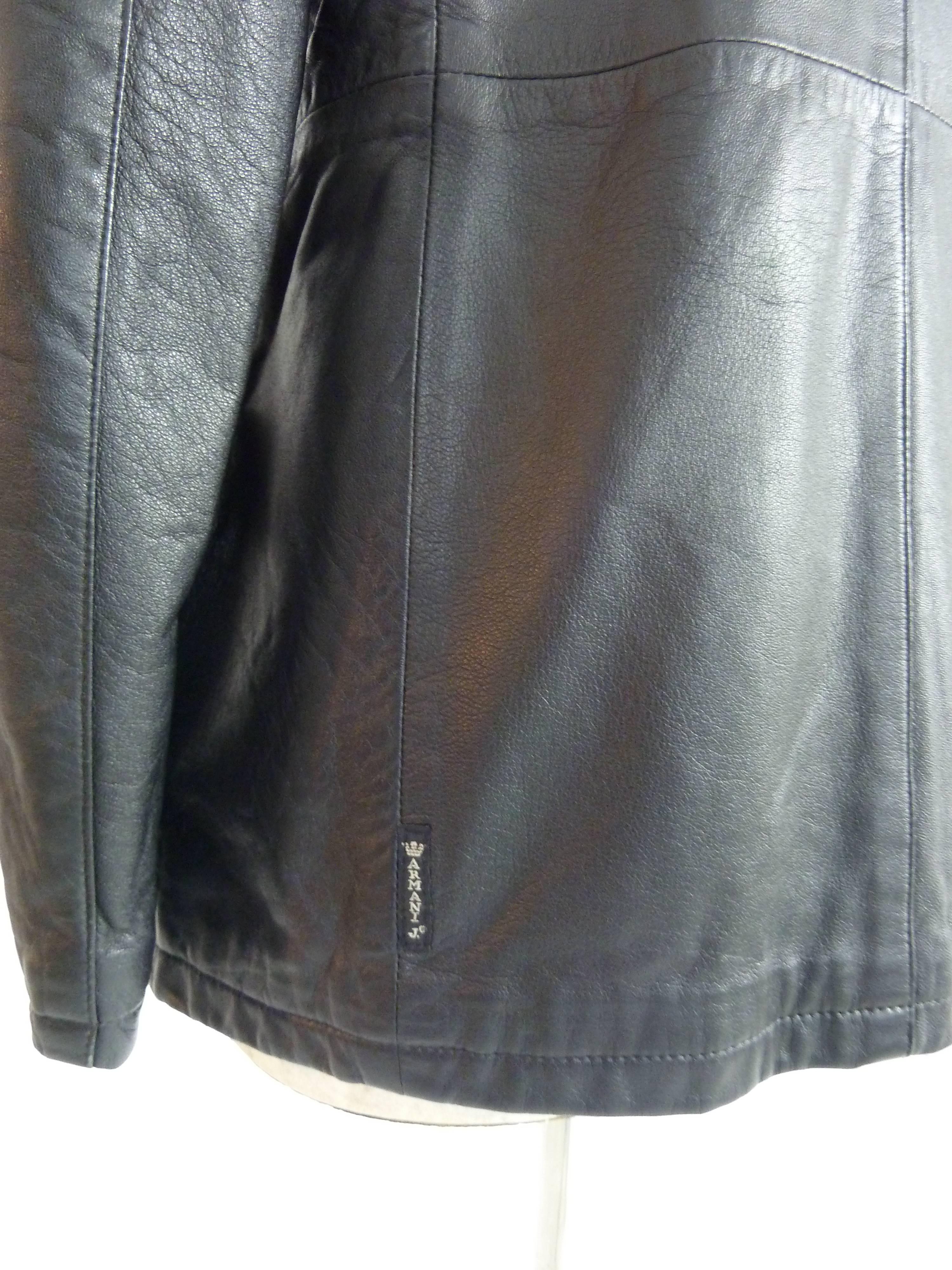 Giorgio Armani Peacoat Leather Black Double Breasted Italian Coat Jacket, 1980 In Excellent Condition For Sale In Brindisi, IT