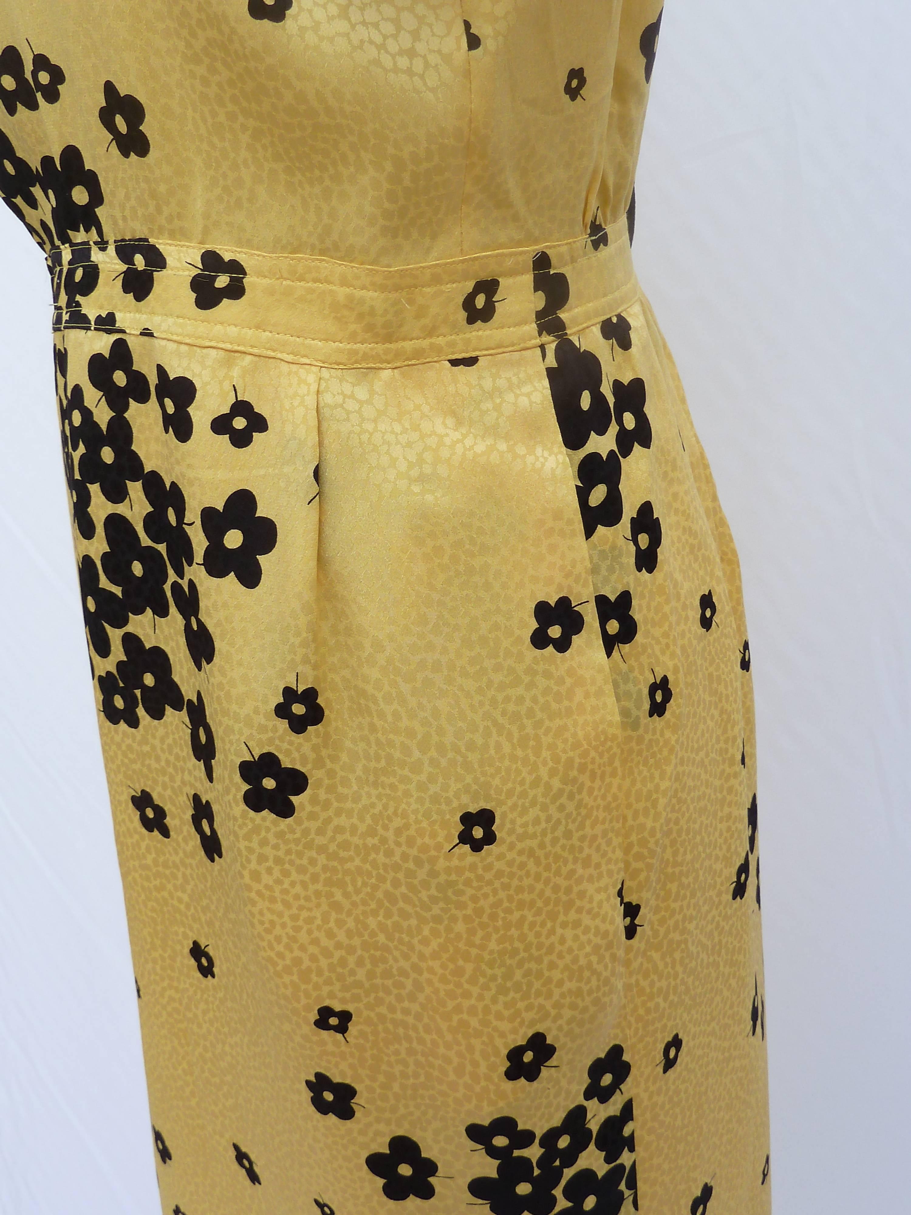 Valentino Sheat Yellow Silk Italian Floral Cocktail Party Dress, 1990 1