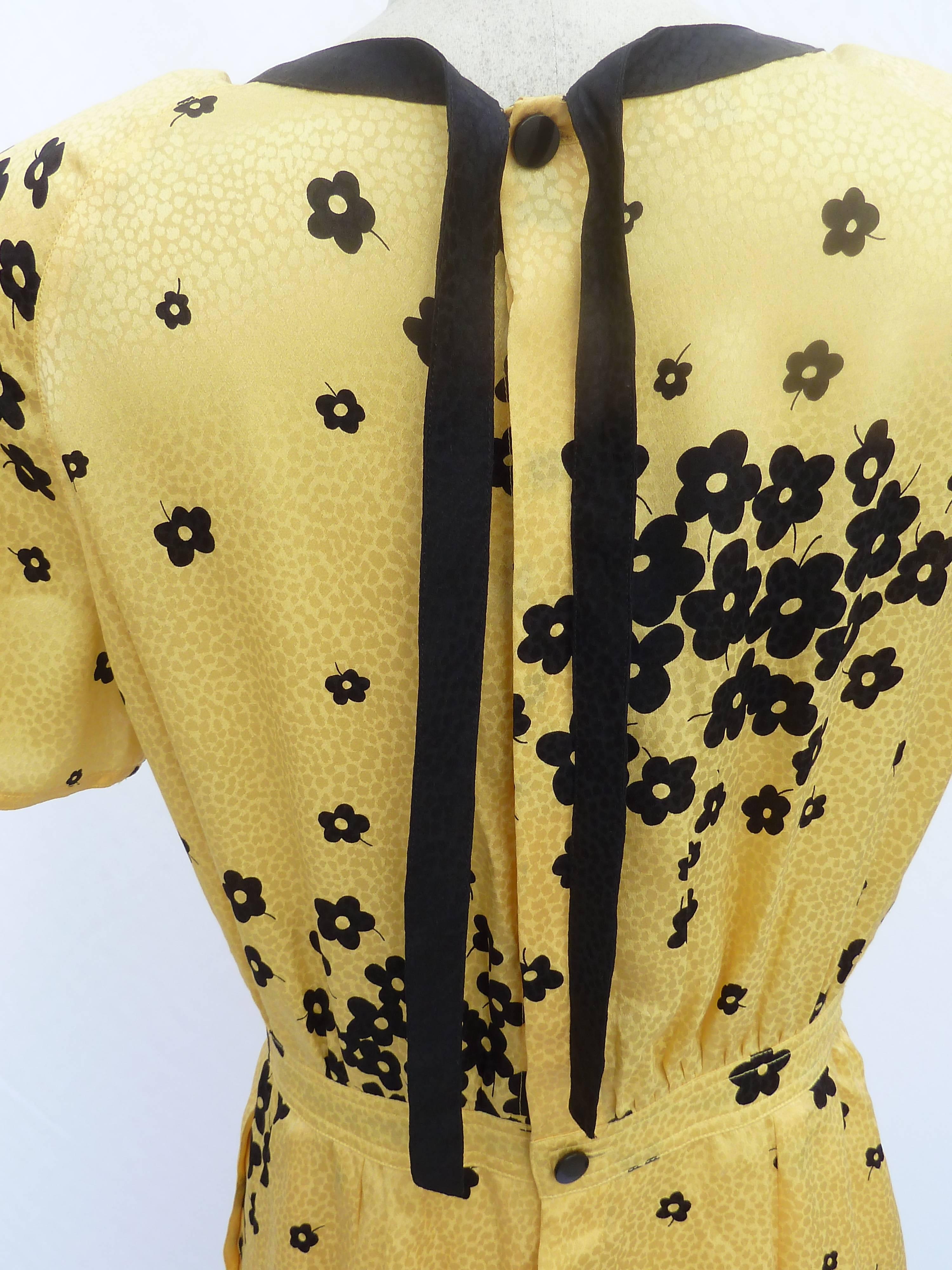 Valentino Sheat Yellow Silk Italian Floral Cocktail Party Dress, 1990 4