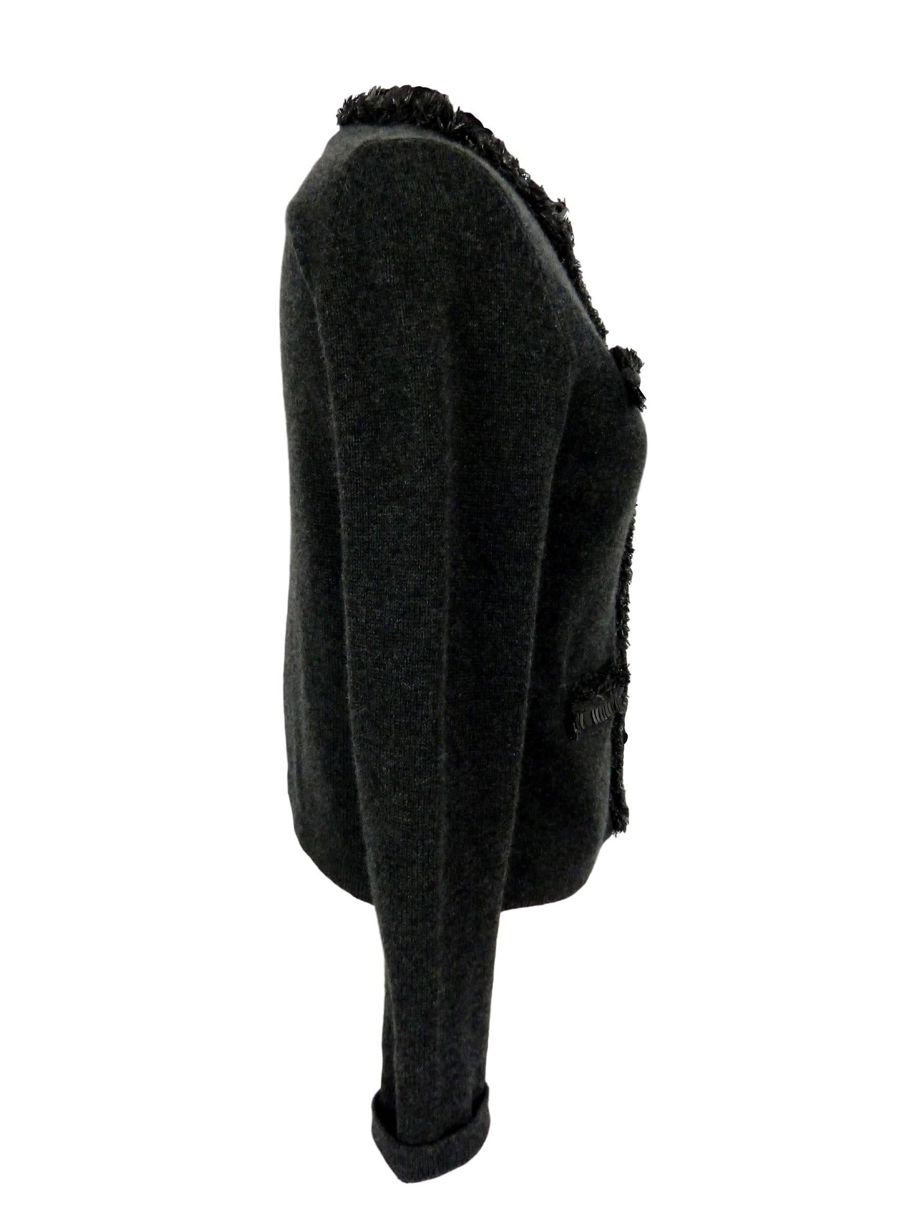 Gray Rena Lange 1980s jacket cashmere women's gray sequins size M boucle blazer For Sale