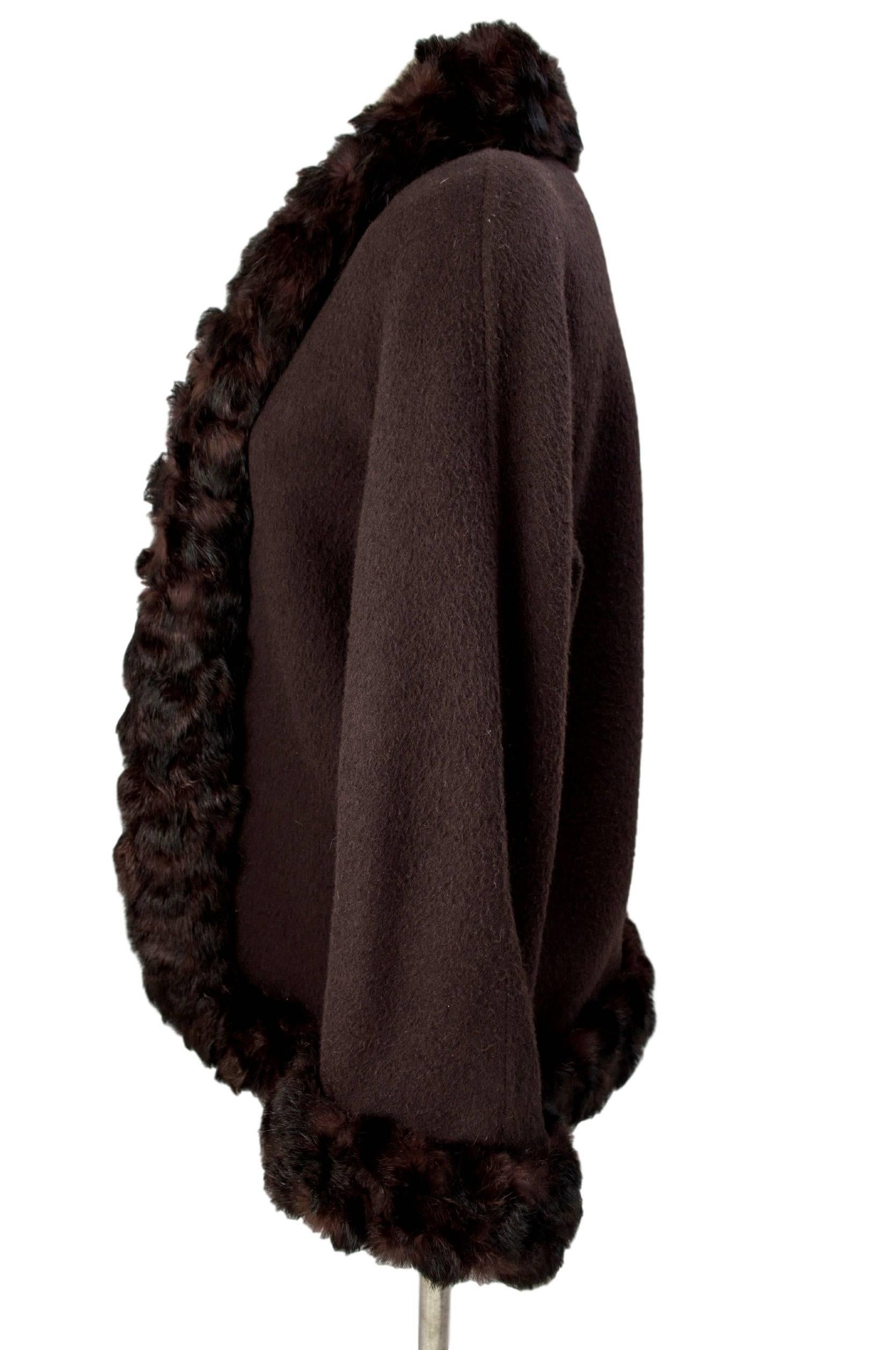 Black Mondrian 1980s cardigan jacket lapin insert angora wool brown women's size 42 For Sale