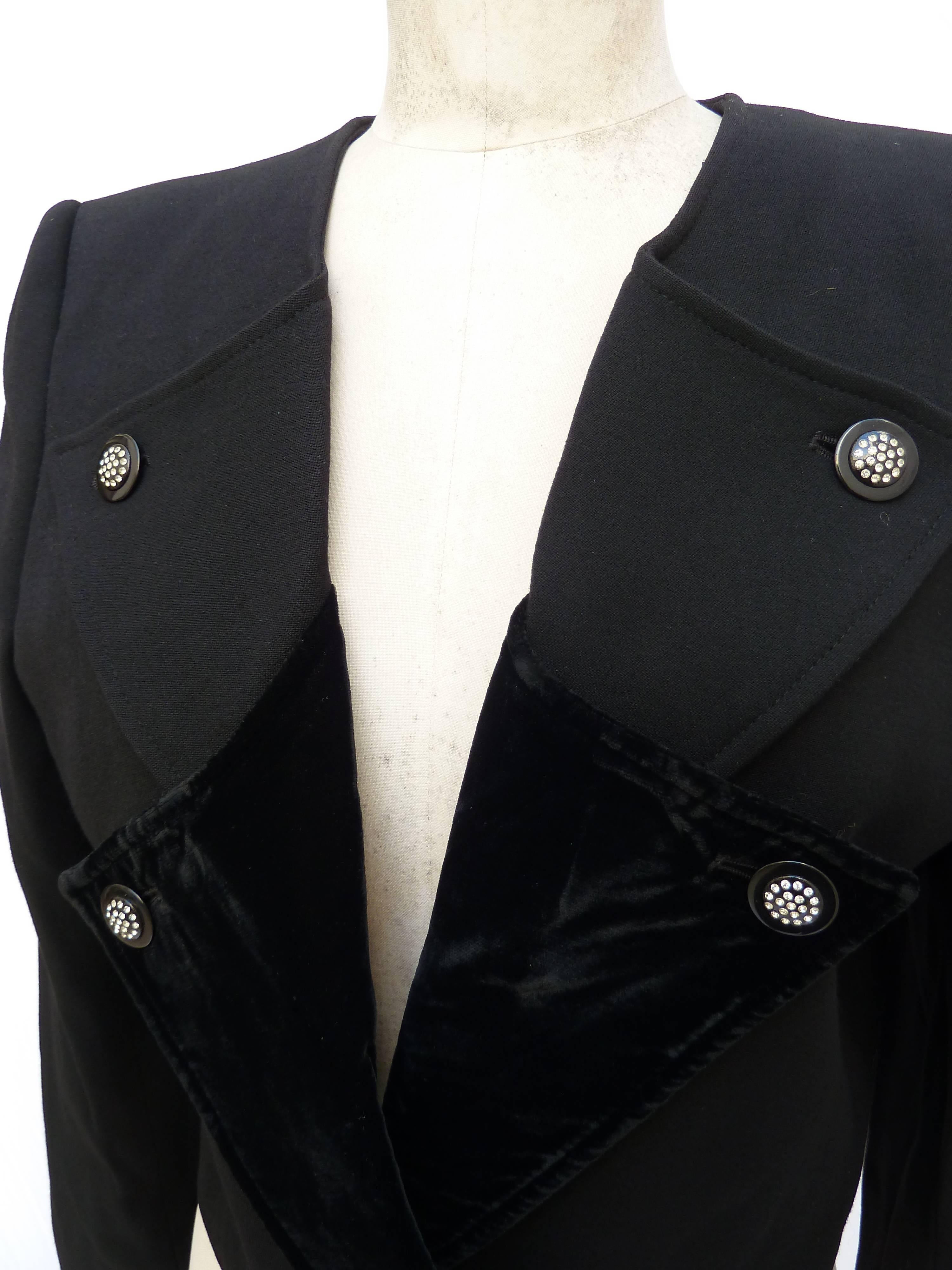 Women's 1990s Valentino Black Wool and Velvet Jacket Double Breasted For Sale
