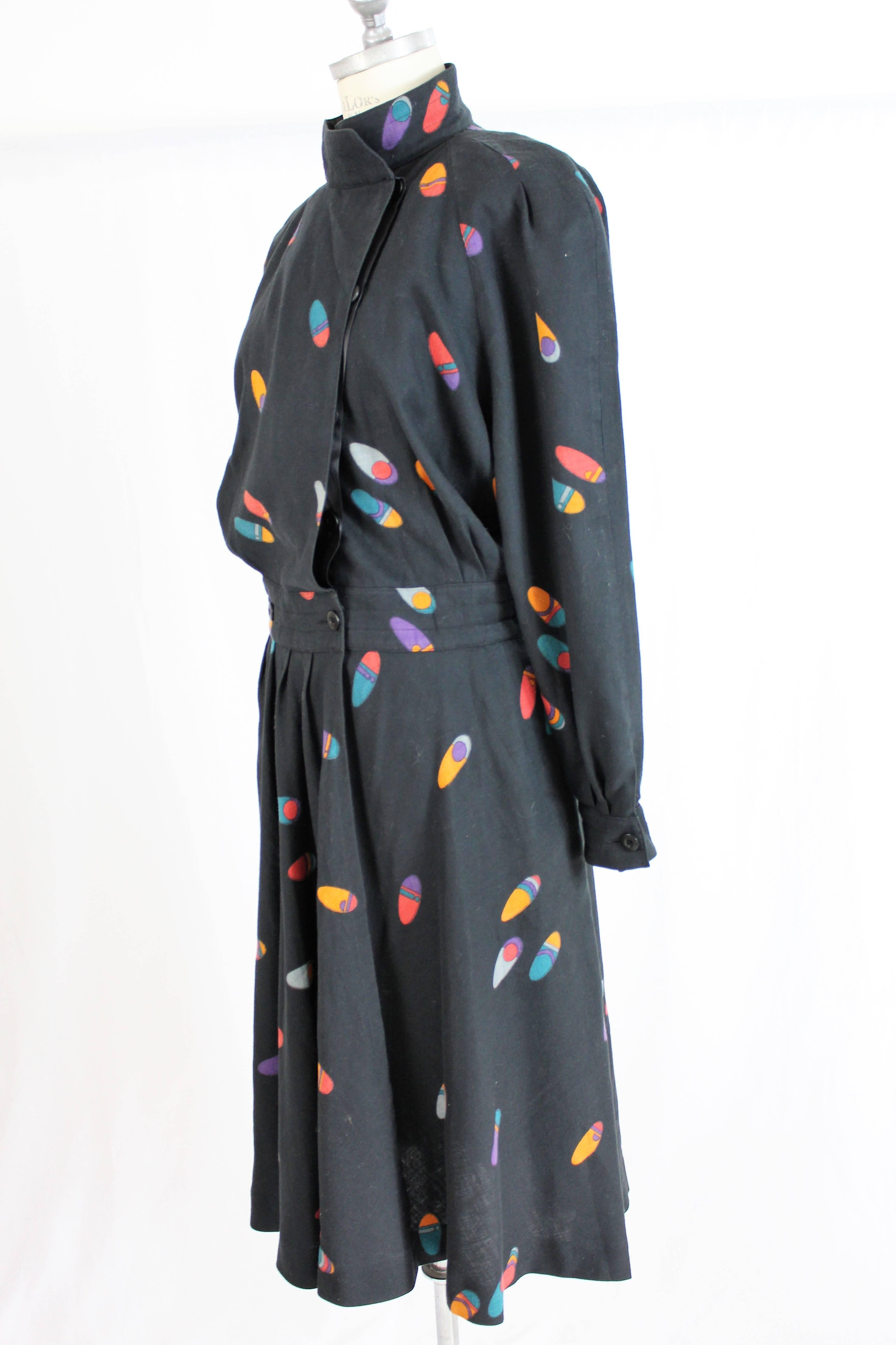 Black 1980s Krizia Blue Wrap Dress Fantasy Texture For Sale