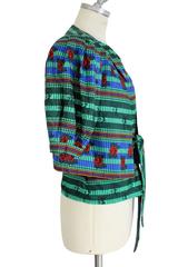 1970s Lancetti Green Silk Jacket and Blouse Belted Theme rose