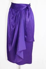 1970s Lanvin Paris Purple Silk Satin Flounce Skirt