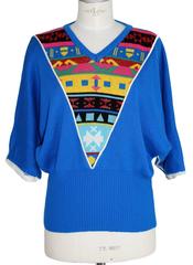 Pierre Cardin Paris Batwing Blue V-Neck Sweater, 1980