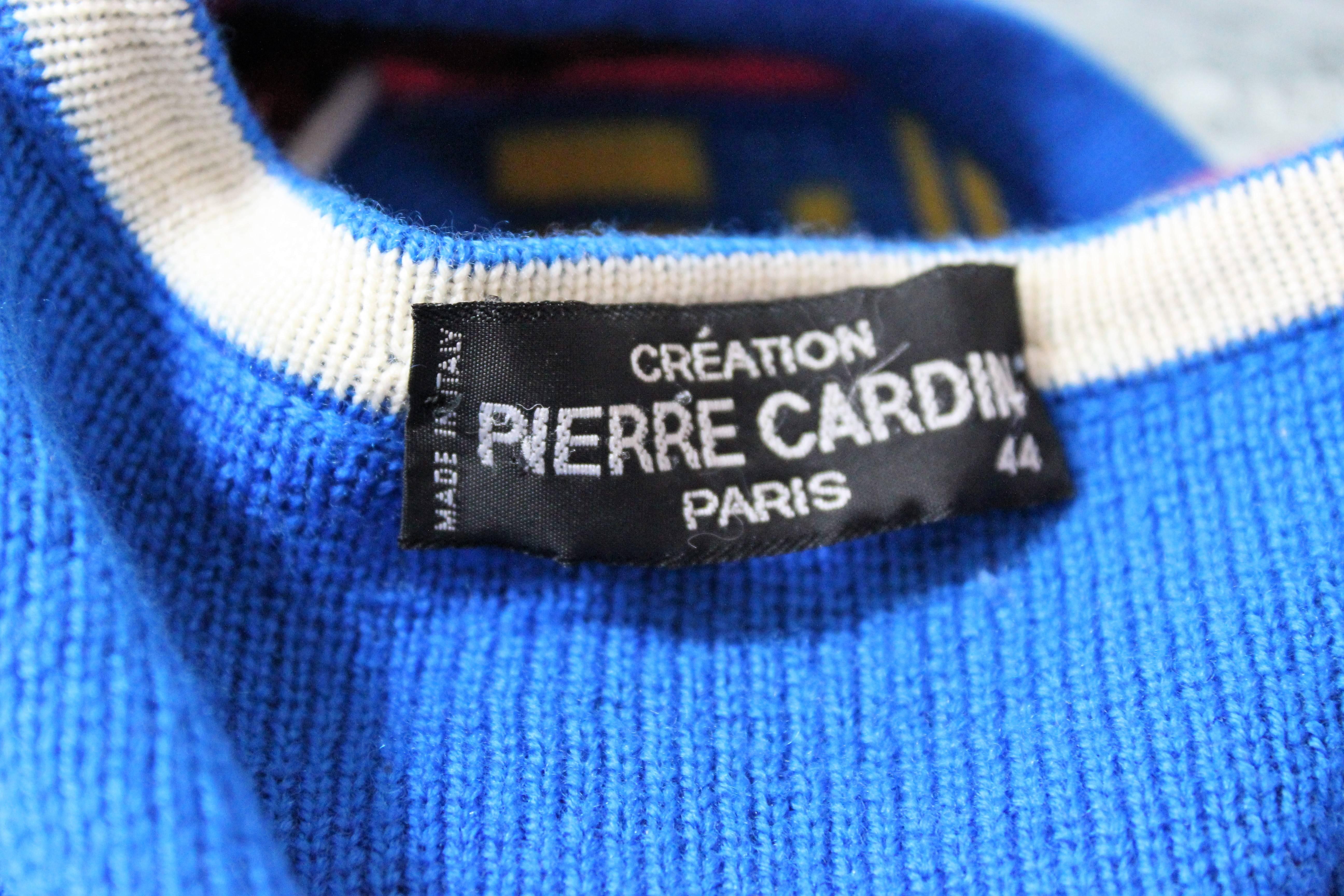 Pierre Cardin Paris Batwing Blue V-Neck Sweater, 1980 For Sale 3