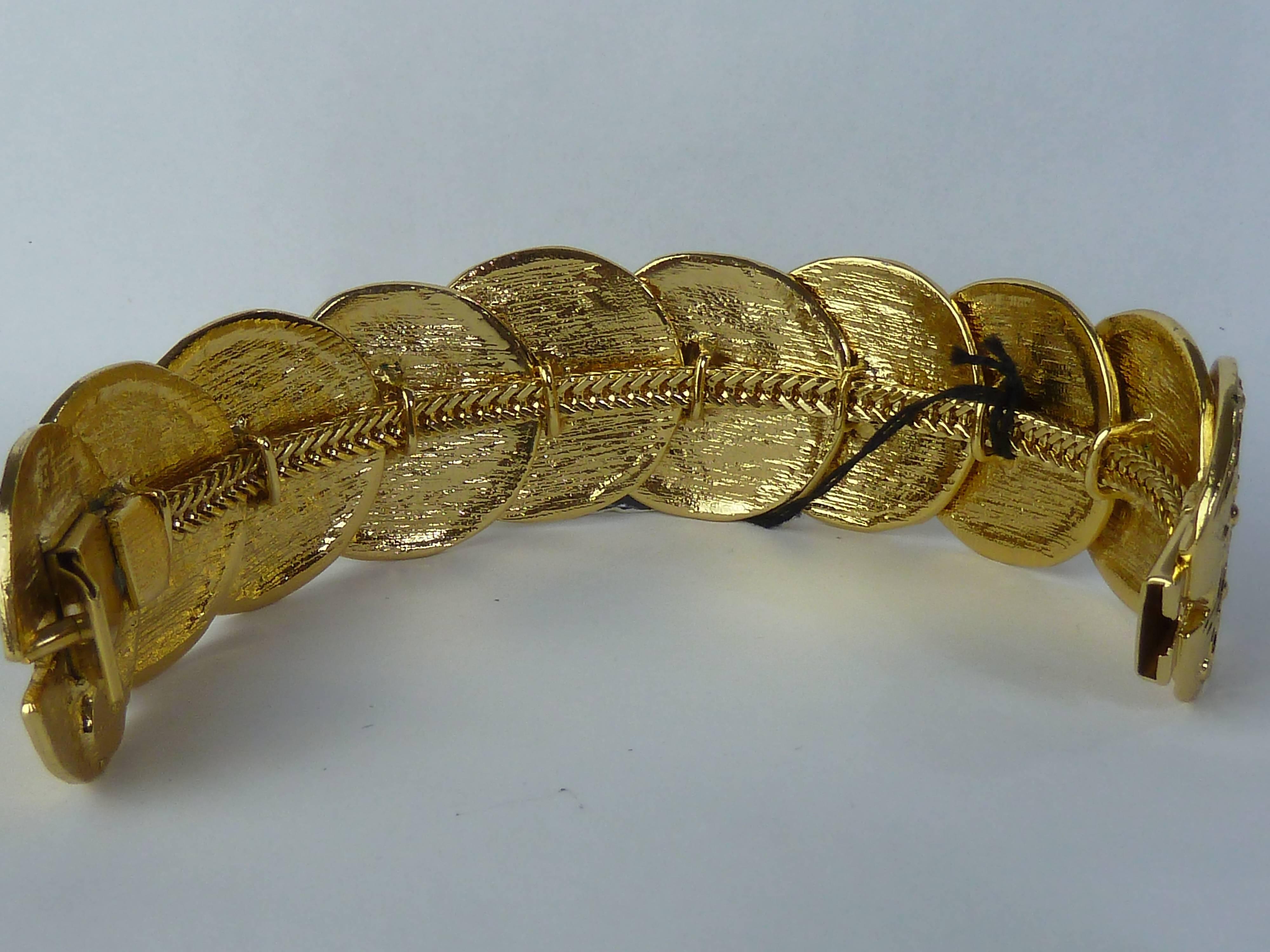 Women's Loris Azzaro Bracelet Golden Metal Costume Jewerly Inlaid Multi Round Medallions For Sale
