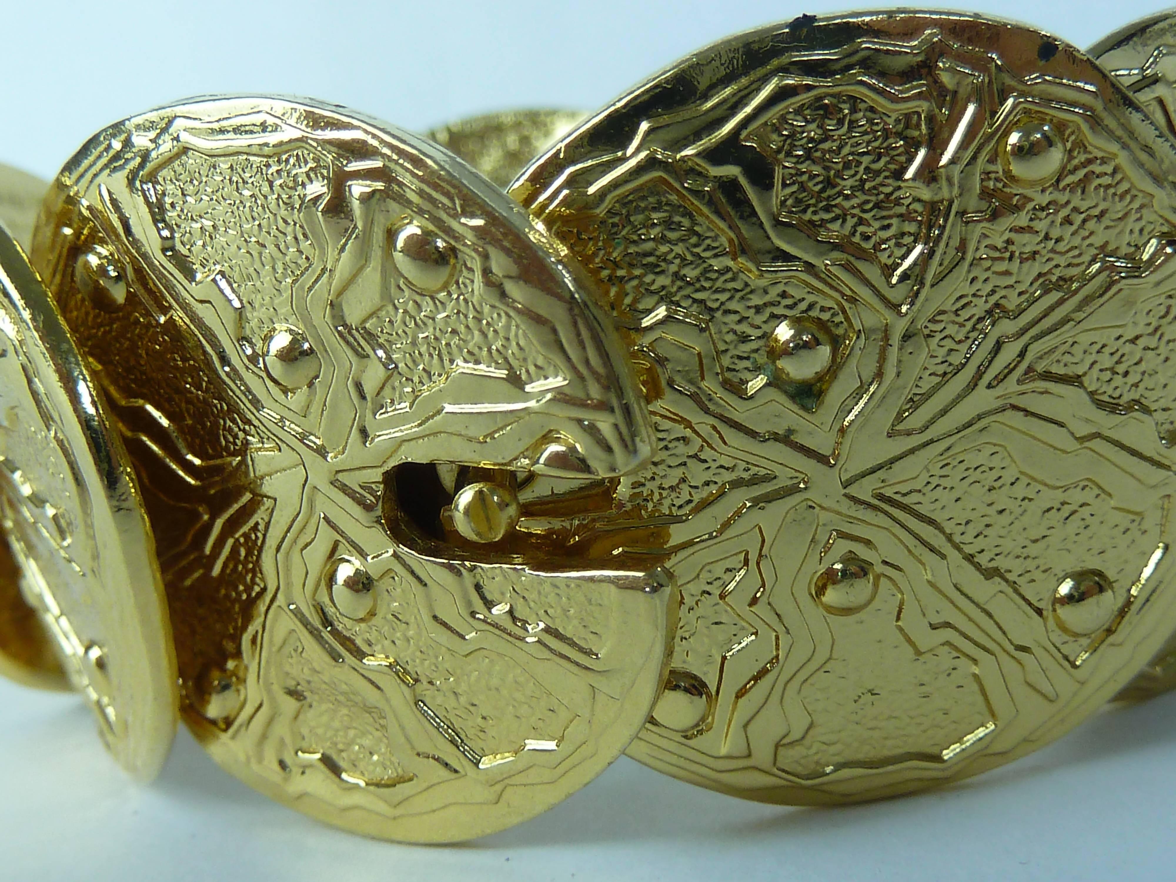 Loris Azzaro Bracelet Golden Metal Costume Jewerly Inlaid Multi Round Medallions For Sale 3