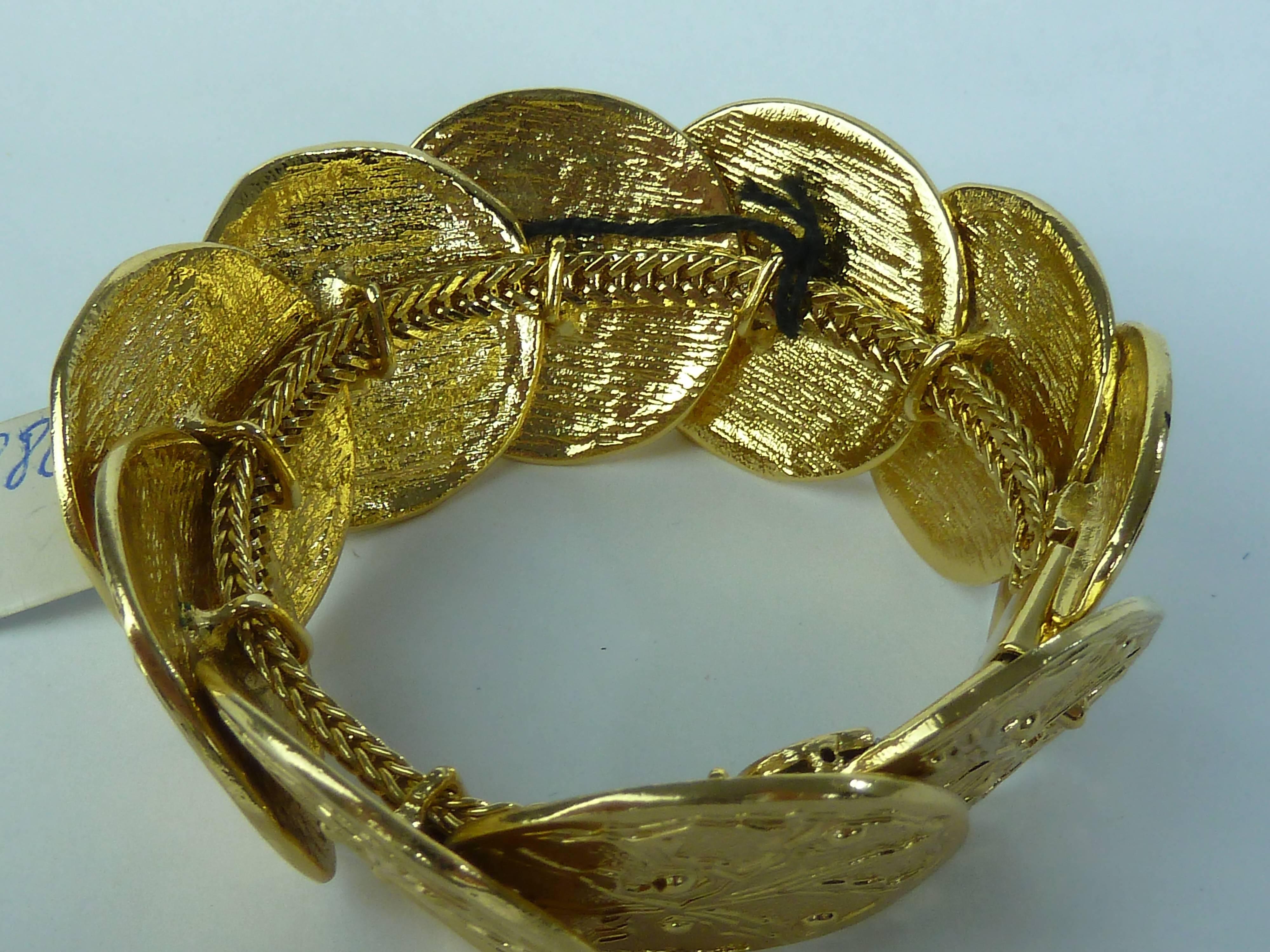 Loris Azzaro Bracelet Golden Metal Costume Jewerly Inlaid Multi Round Medallions For Sale 5