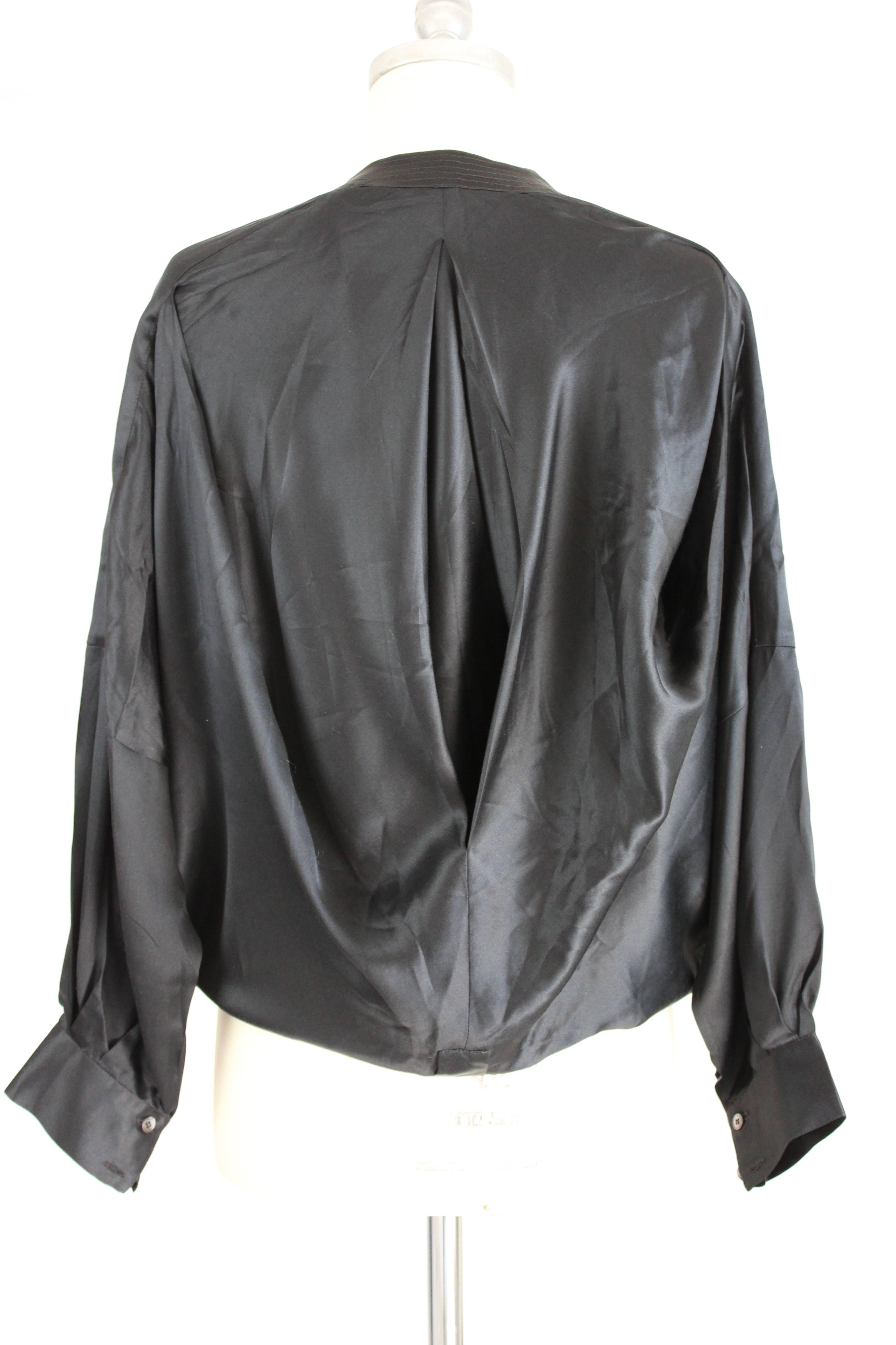 1980s Gianfranco Ferrè Black Silk Surplice Draped Shirt 1