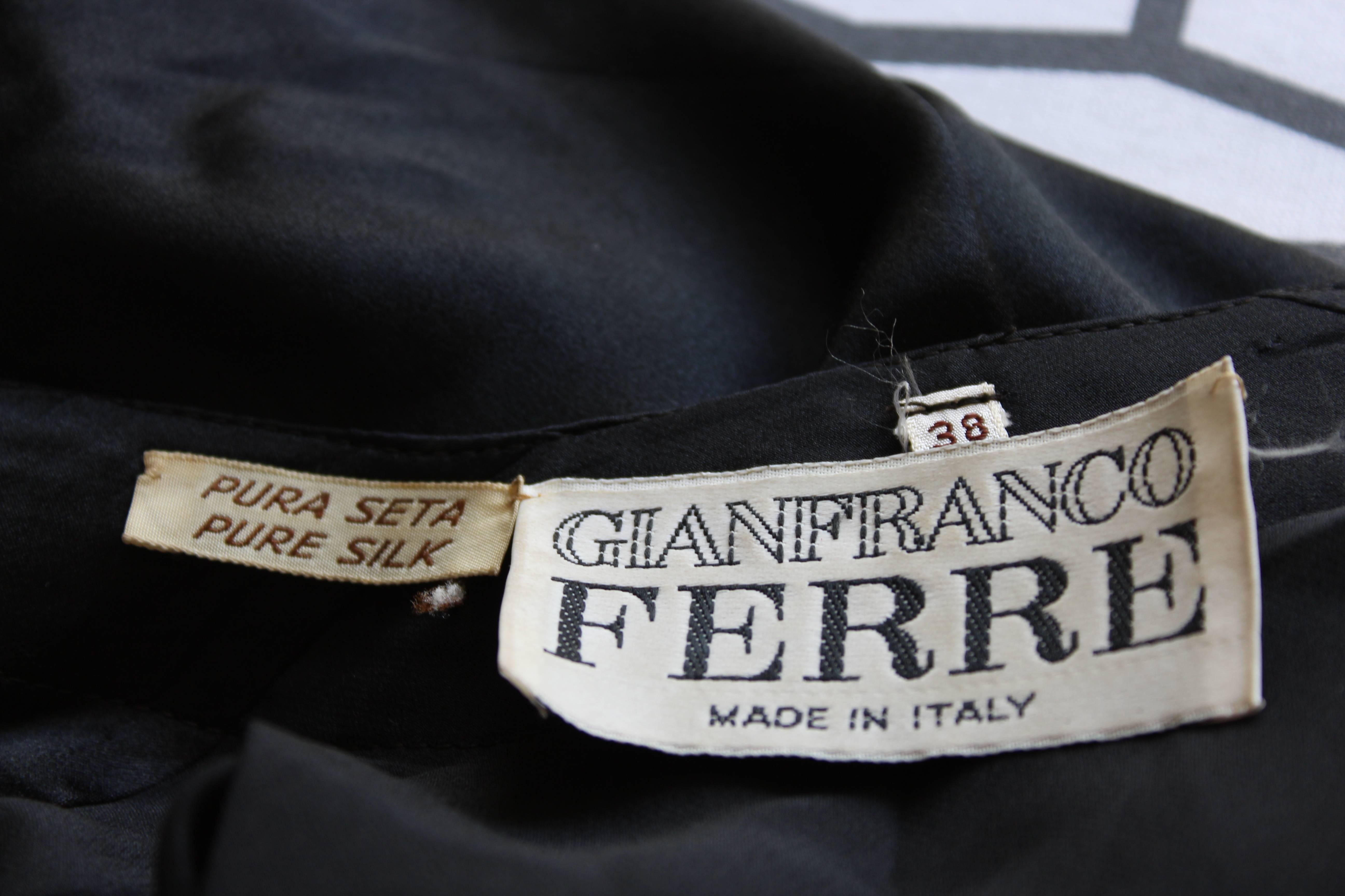 1980s Gianfranco Ferrè Black Silk Surplice Draped Shirt 2