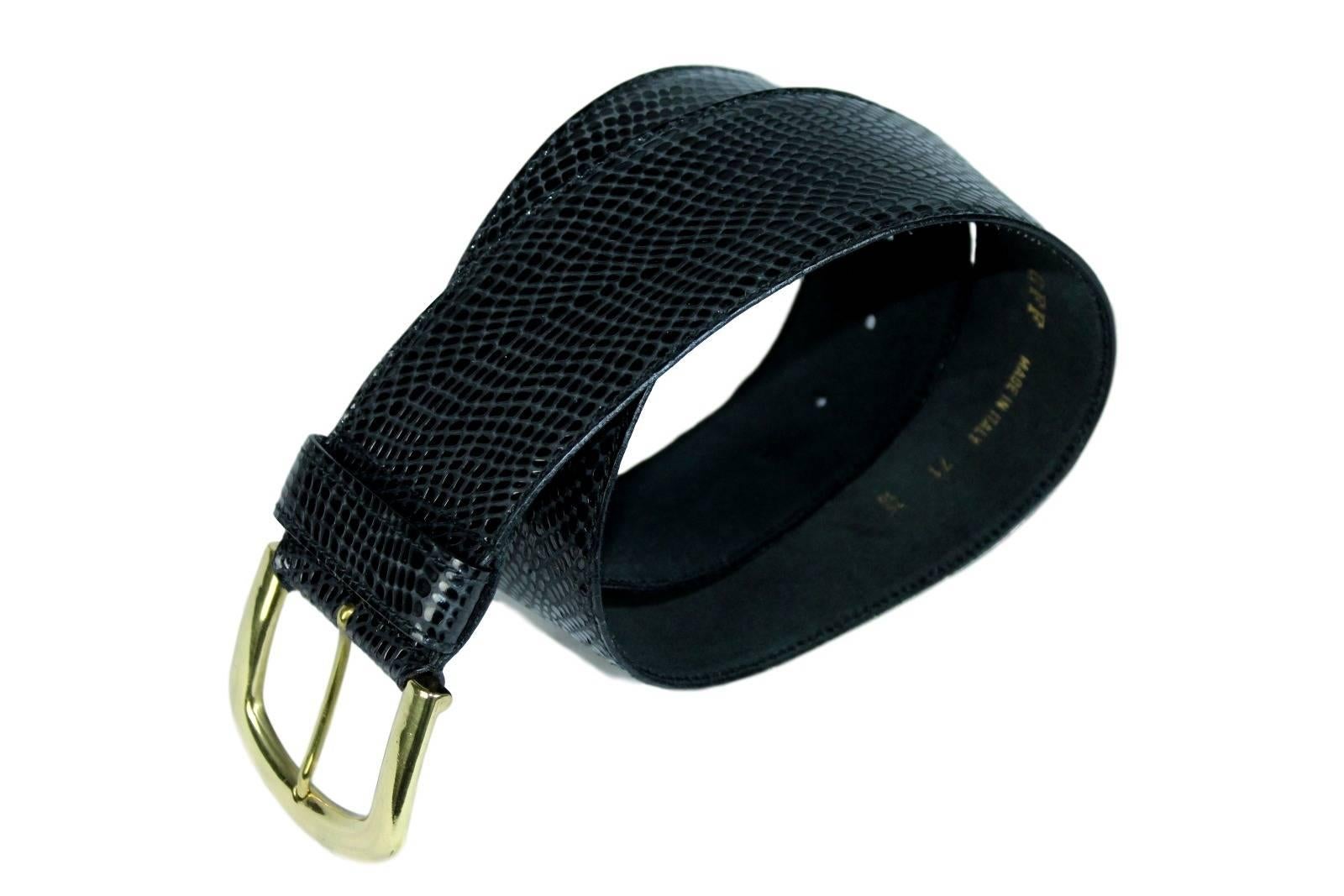 1980s Gianfranco Ferrè Black Snackeskin Belt Golden Buckle In Excellent Condition For Sale In Brindisi, IT