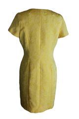 1970s Frank Usher Yellow Cotton Blend Tunic Dress Floral Embossed