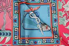 1990s Hermes Pink White Silk Scarf by Claudia Stuhlhofer Mayr "Musique des Dieus