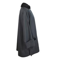 1980s Gianni Versave Black Raincoat Waterproof Shearling & Leather Neck