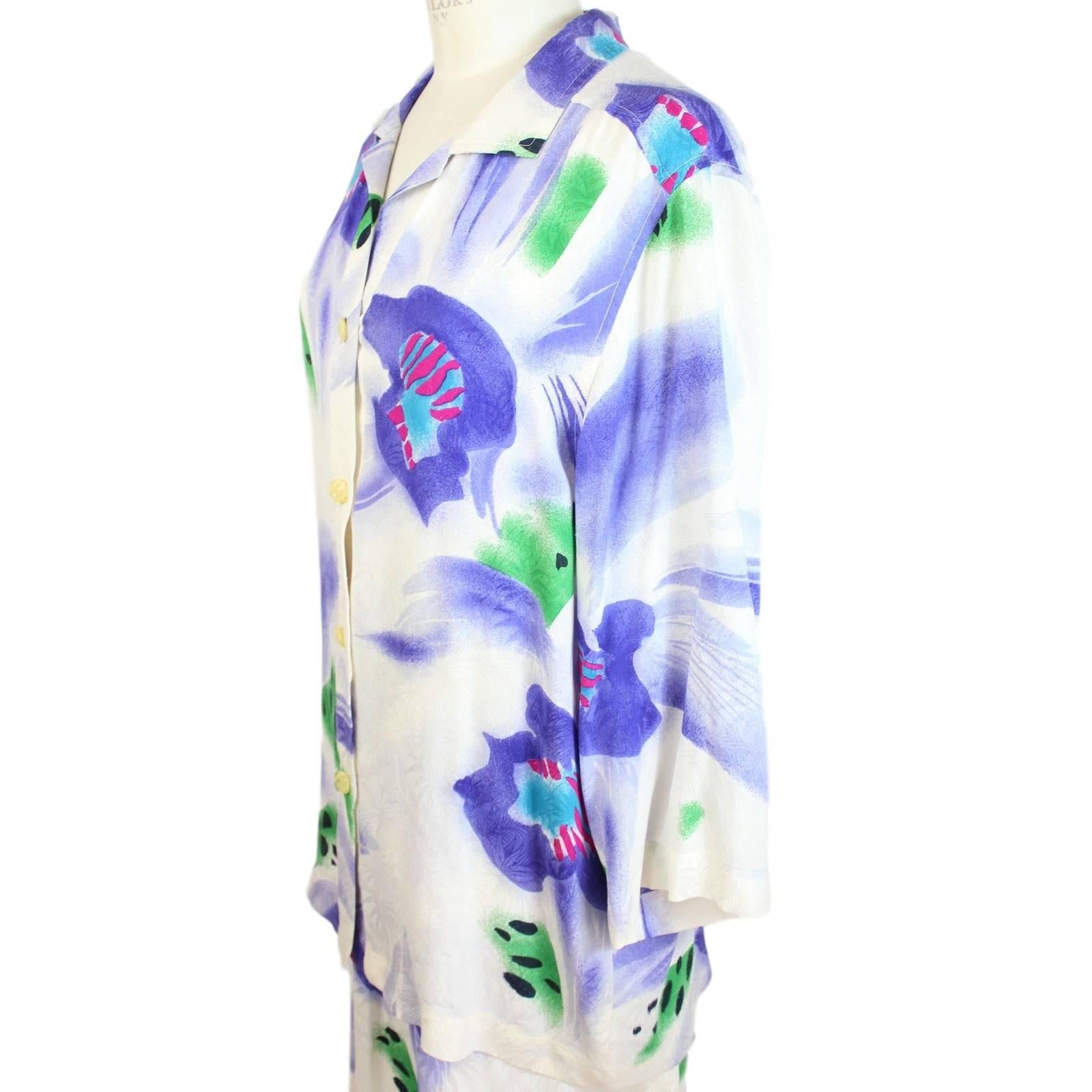 Women's 1980s Enrico Coveri white satin silk skirt suit floral dress For Sale