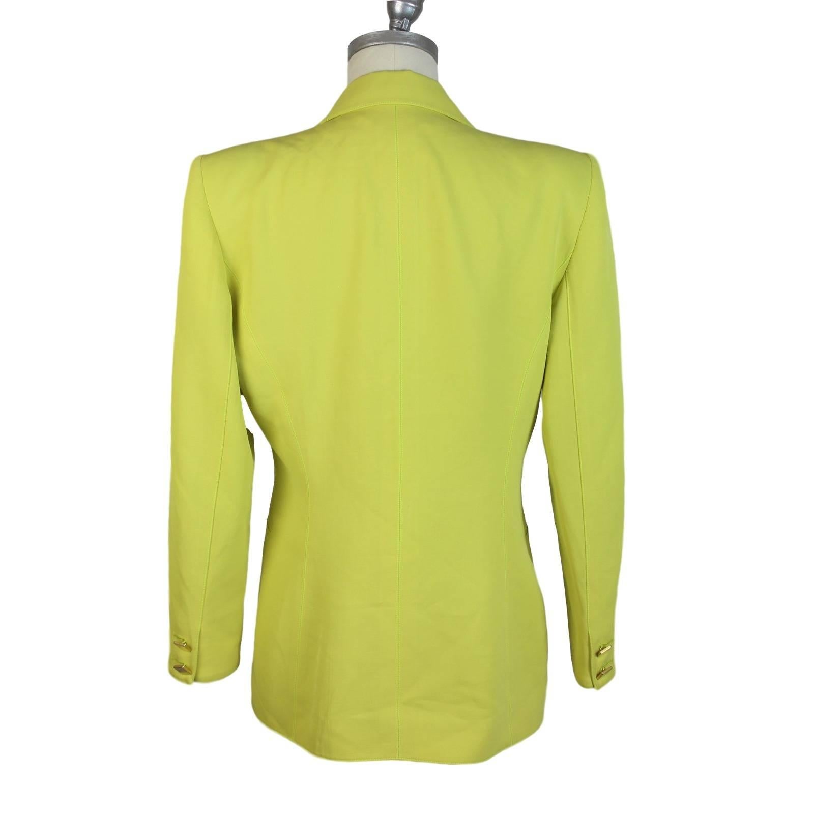 Green 1980s Claude Montana yellow cotton blazer jacket For Sale