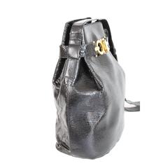Salvatore Ferragamo Bucket Black Python Snake Skin Leather Italian Shoulder Bag