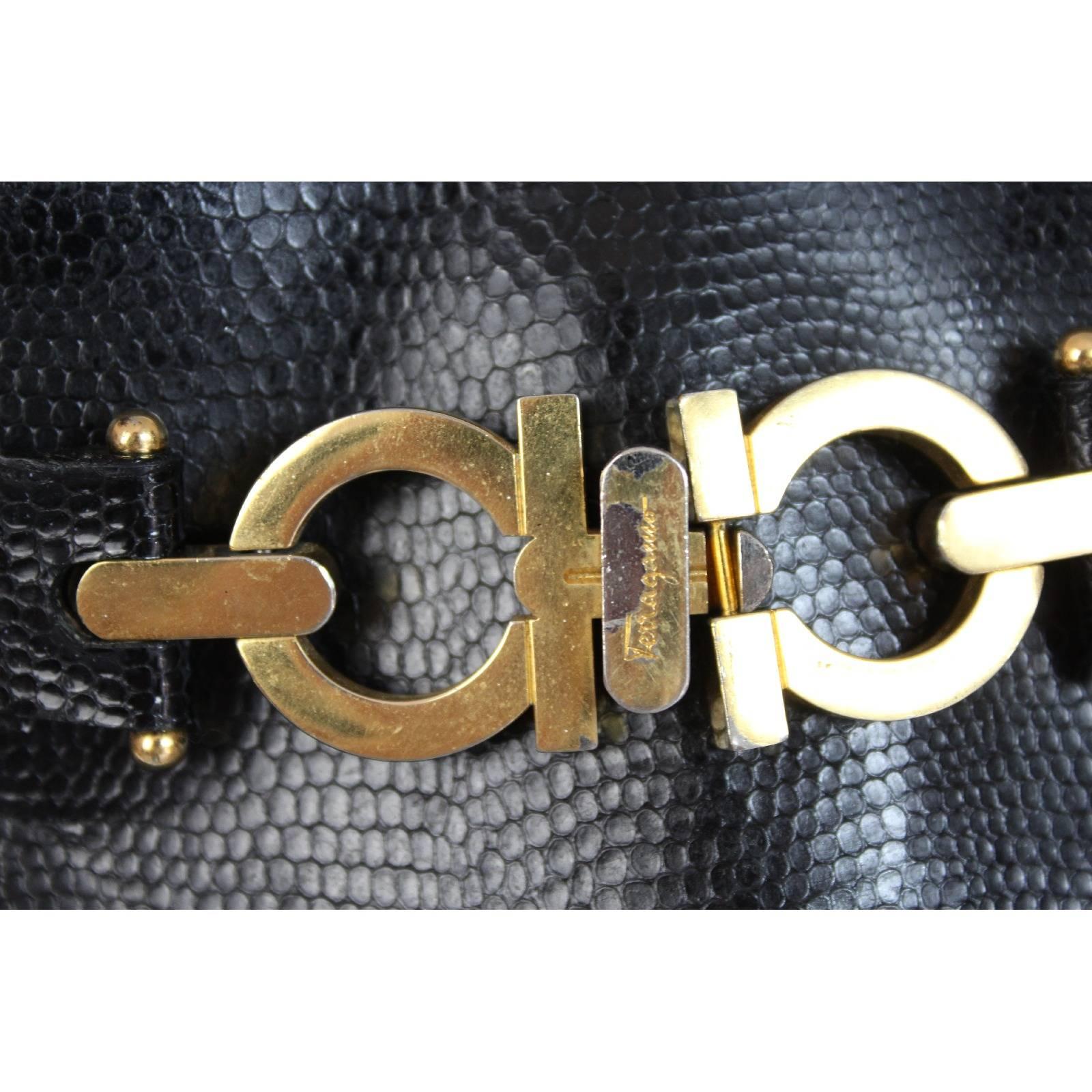 Salvatore Ferragamo Bucket Black Python Snake Skin Leather Italian Shoulder Bag For Sale 1
