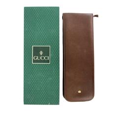 Gucci 1980s Brown Travel Tie Case Bag Luggage Gold original case Bit Hanger