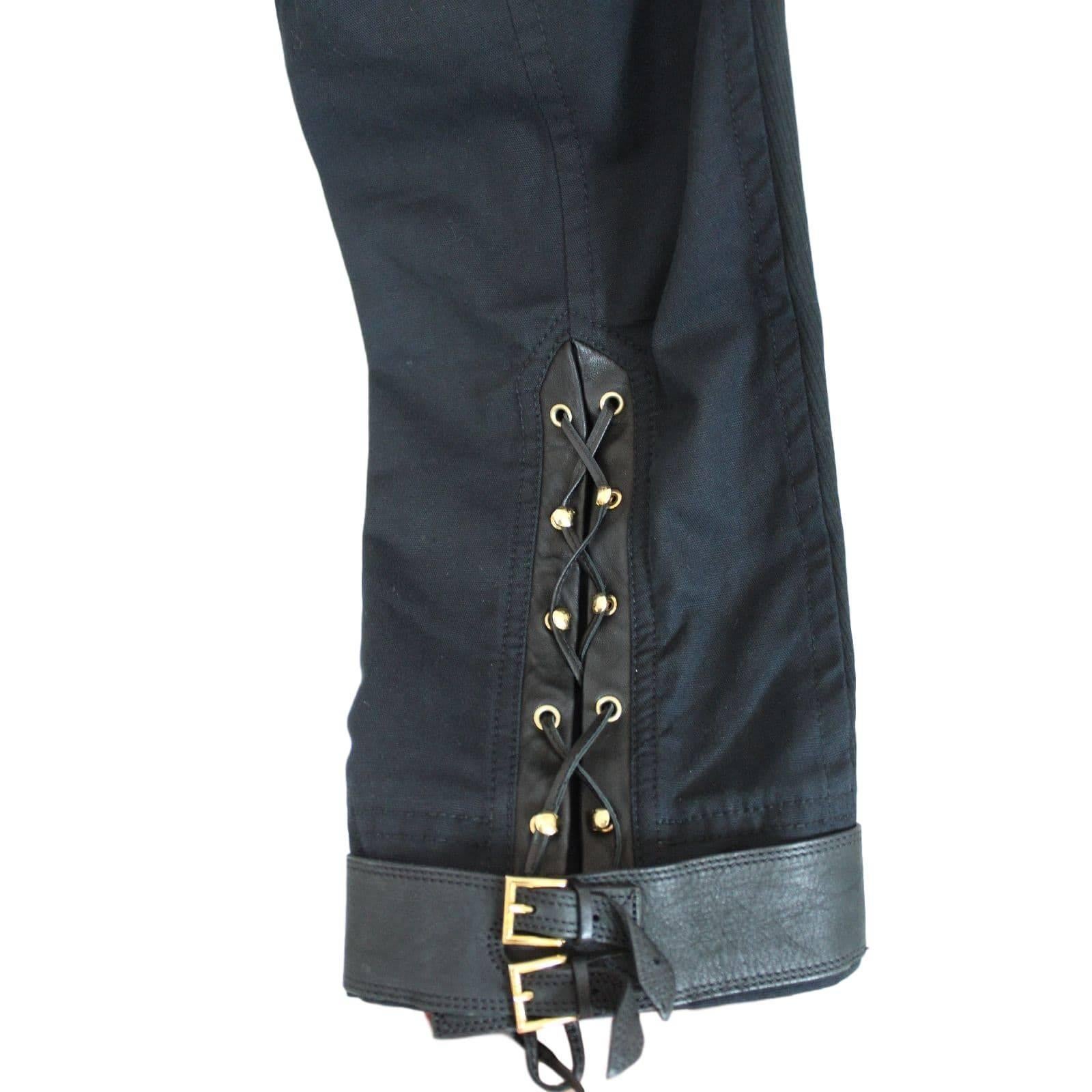 Black Roberto Cavalli black silk leather pants women's size 44 trousers