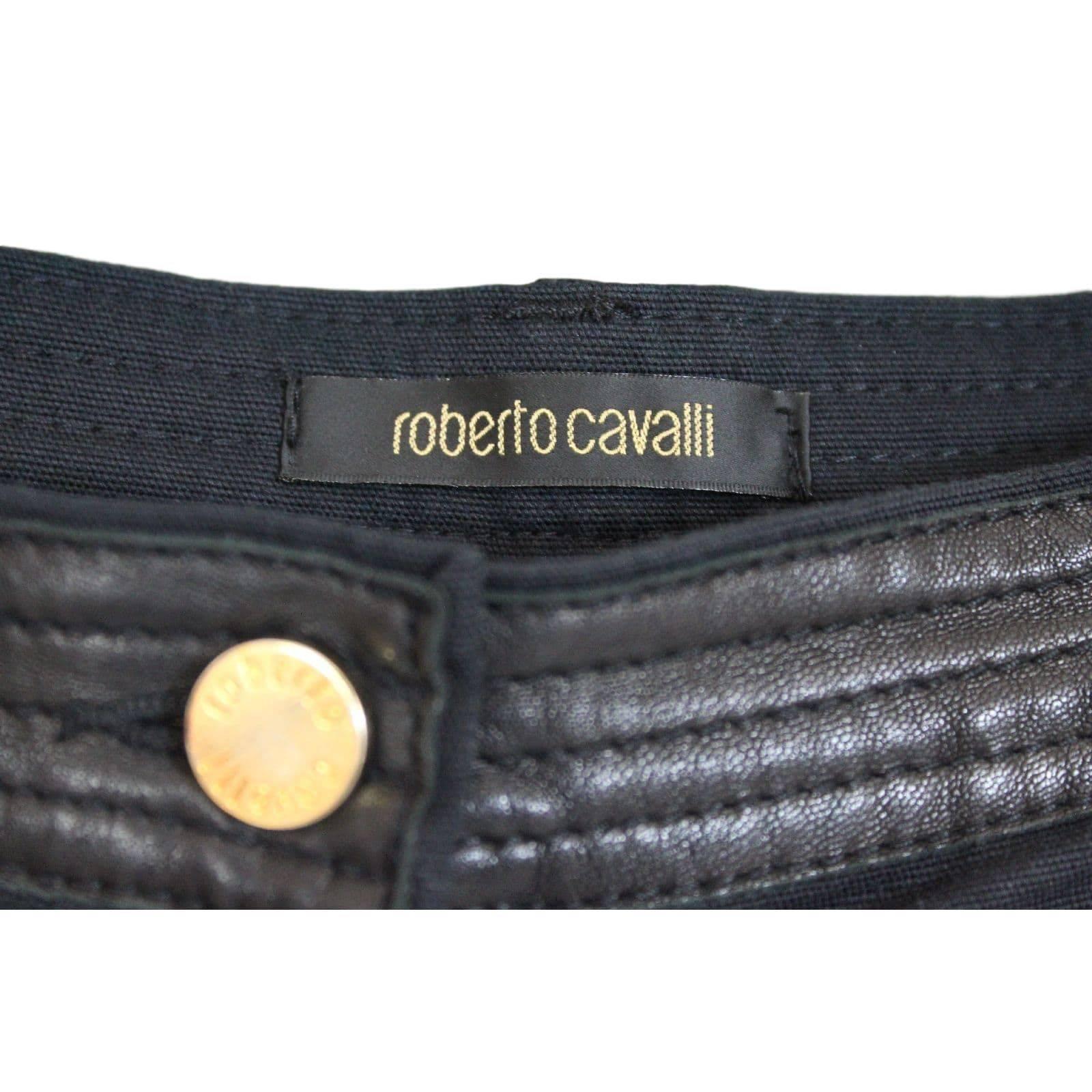 Roberto Cavalli black silk leather pants women's size 44 trousers In Excellent Condition In Brindisi, IT