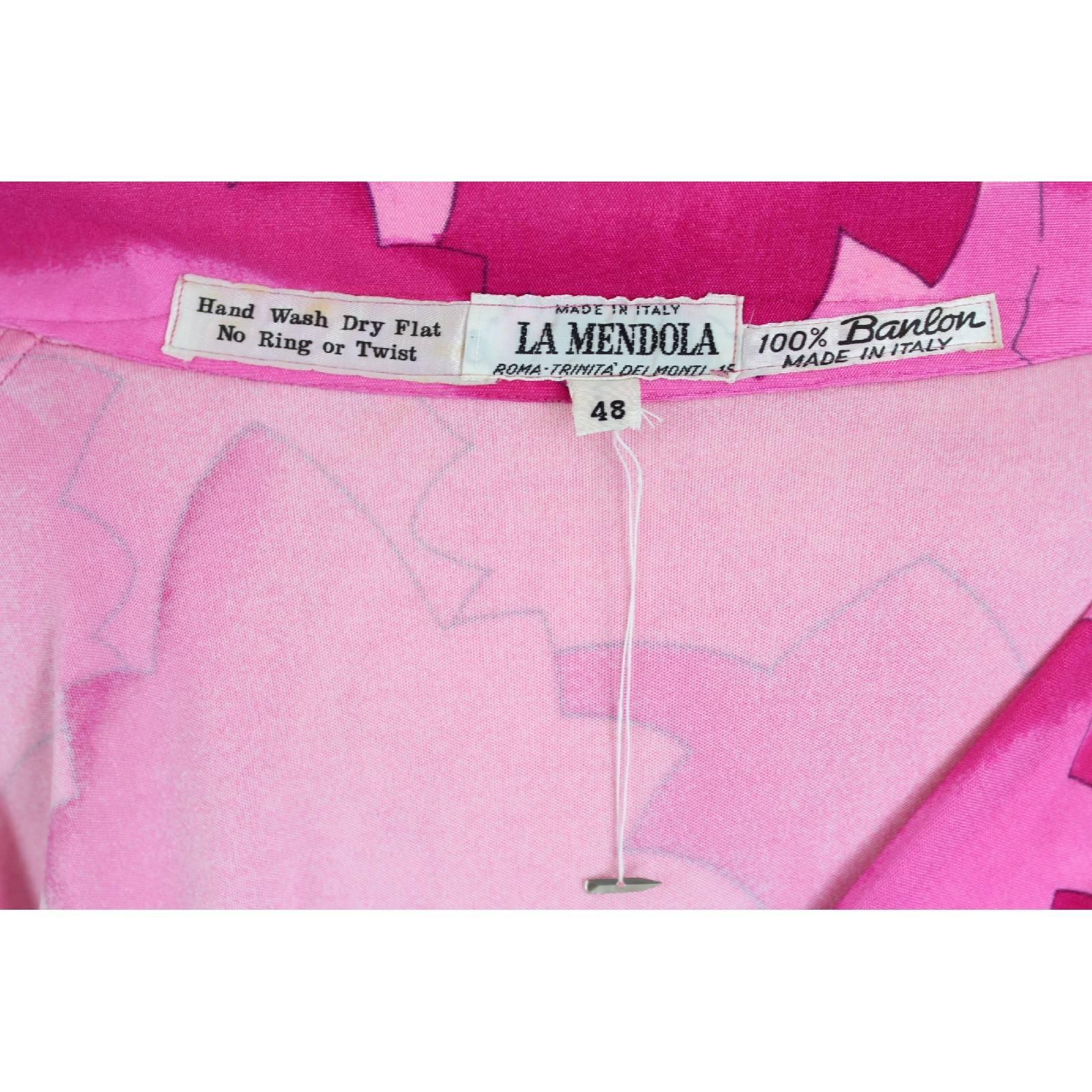 La Mendola dress vintage tunic fuchsia 1970s long 100% banlon size 48 geometric In New Condition For Sale In Brindisi, IT