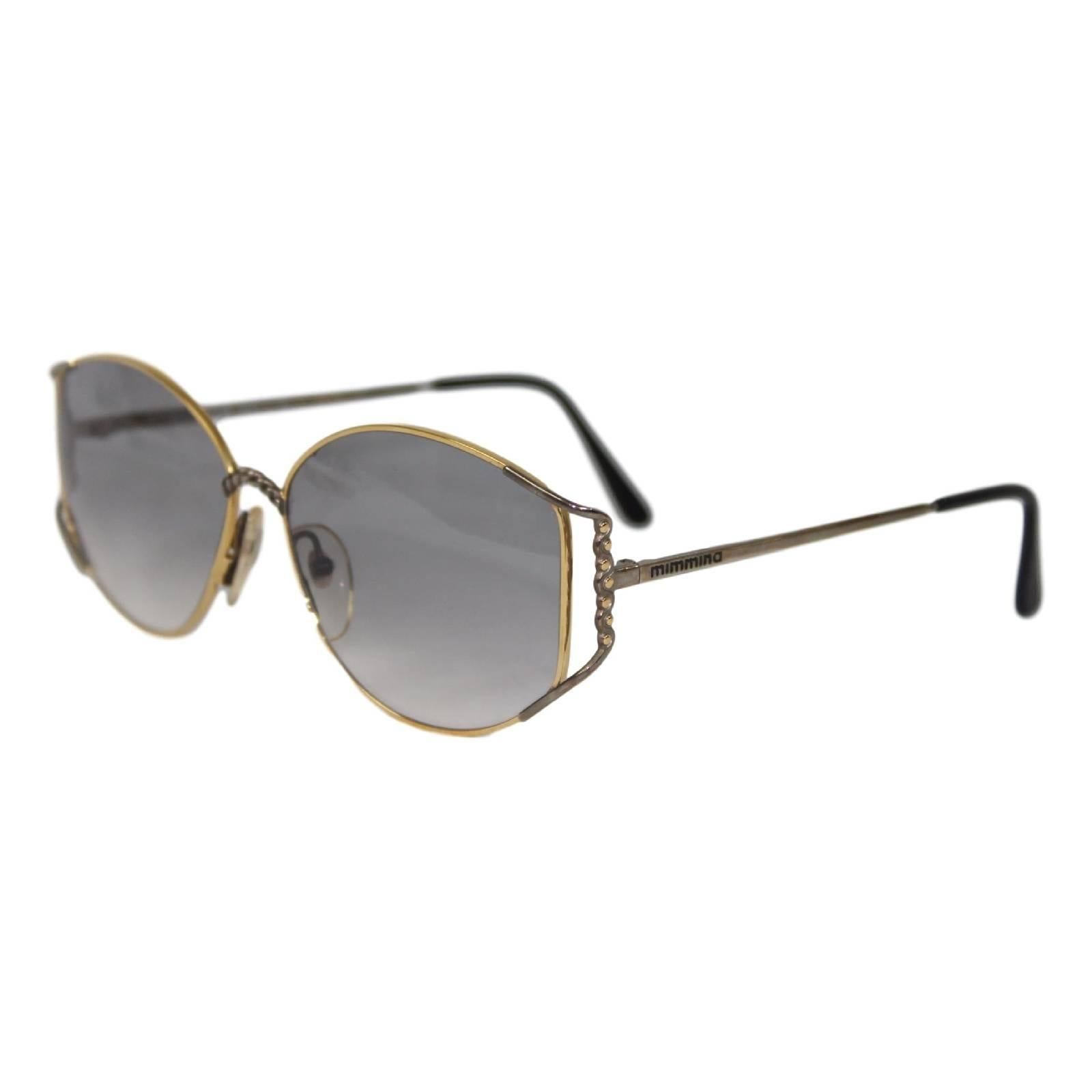 Mimmina R 119 Gold Color Frame Gray Shape Italian Sunglasses, 1980 For Sale