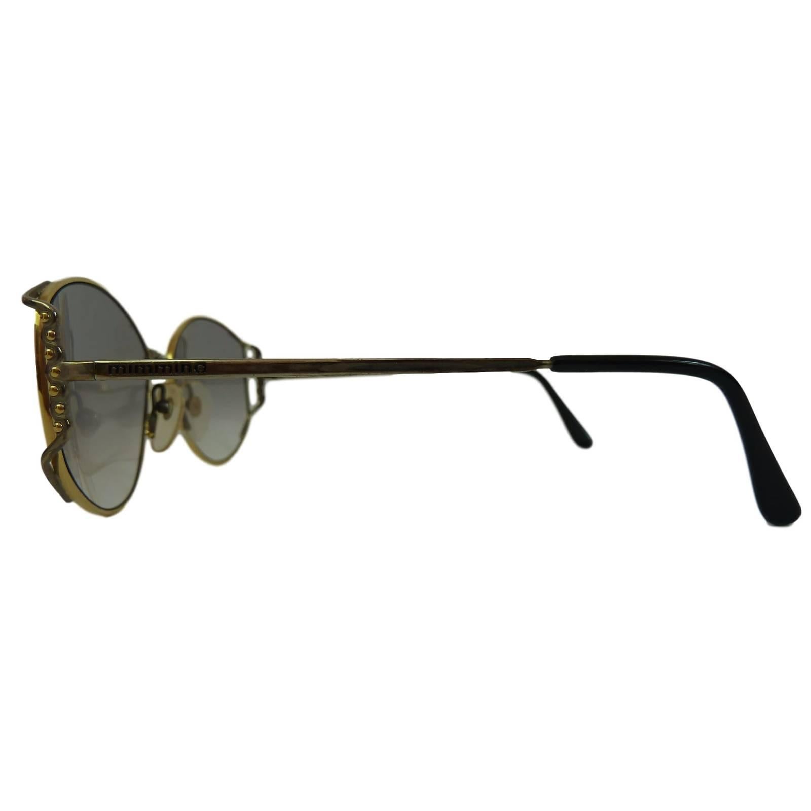 Mimmina R 119 Gold Color Frame Gray Shape Italian Sunglasses, 1980 In New Condition For Sale In Brindisi, IT