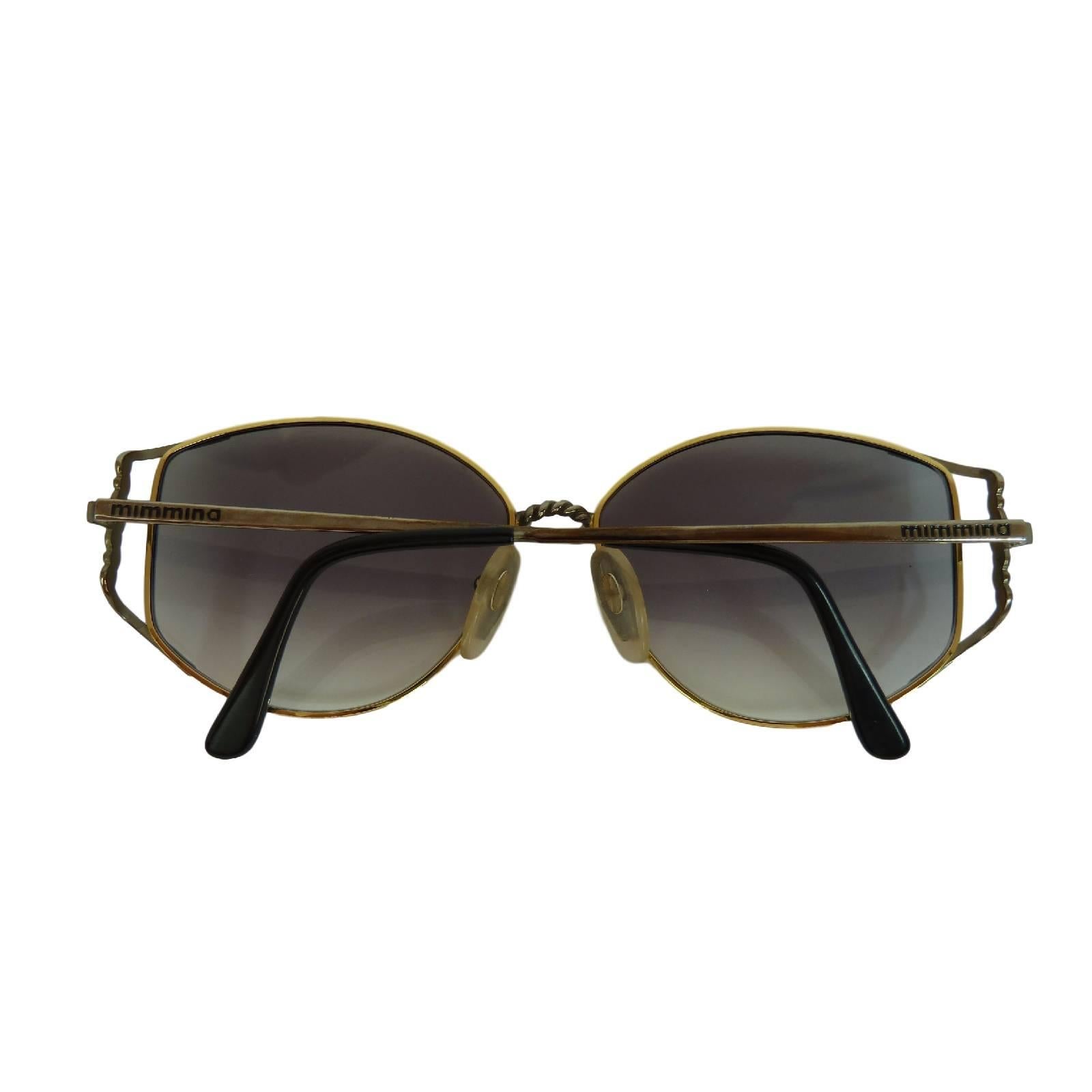 Mimmina R 119 Gold Color Frame Gray Shape Italian Sunglasses, 1980 For Sale 4