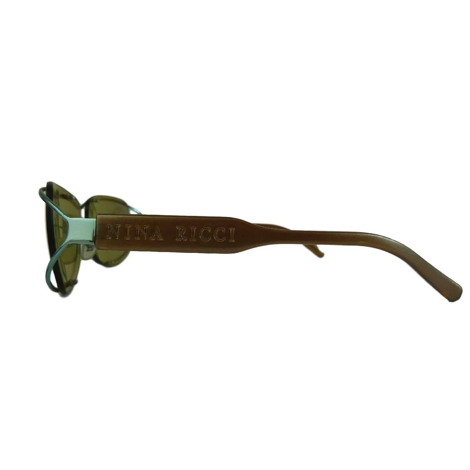 Gray Nina Ricci vintage sunglasses NR 3477 green brown polycarbonate 1980s women’s For Sale