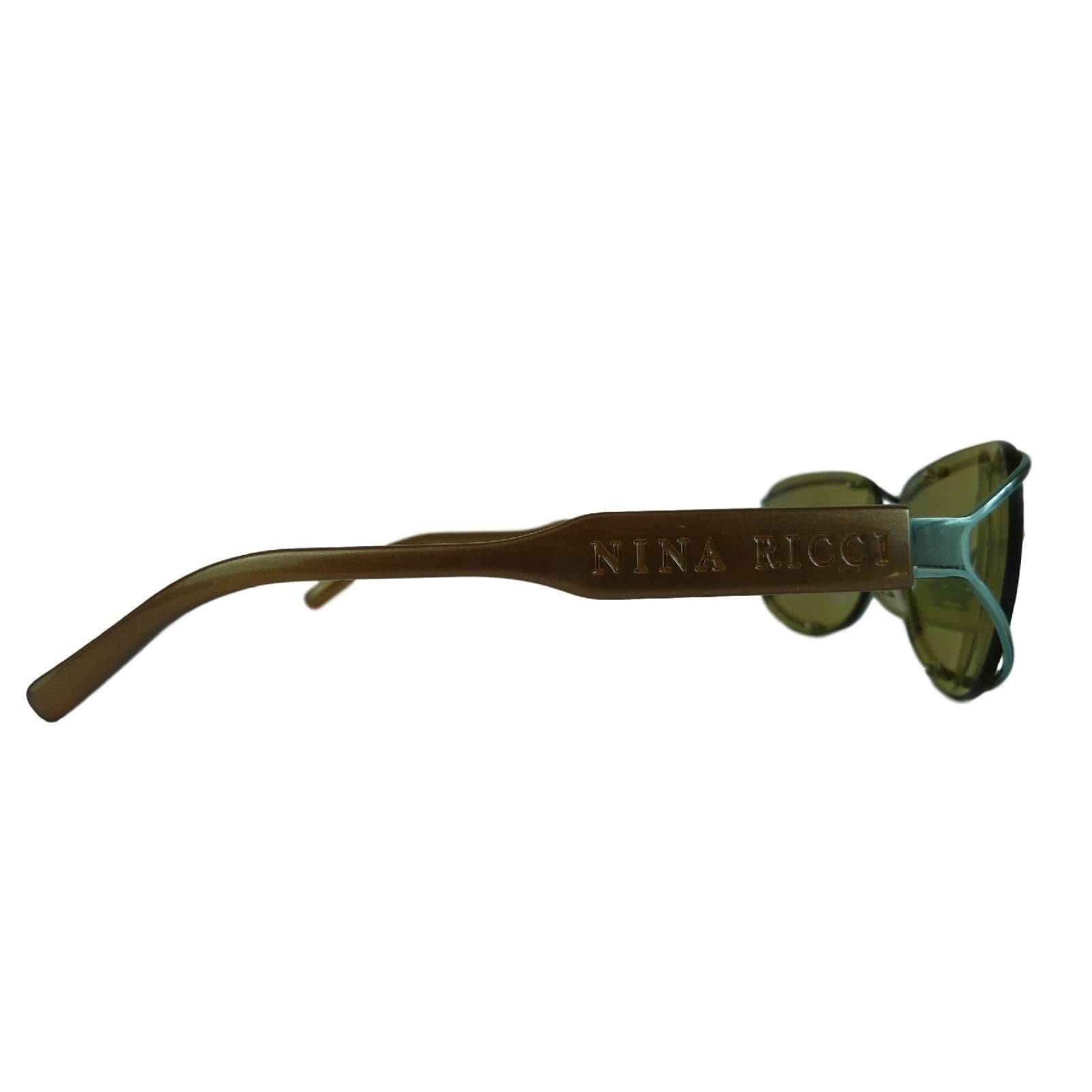 Nina Ricci vintage sunglasses NR 3477 green brown polycarbonate 1980s women’s In New Condition For Sale In Brindisi, IT