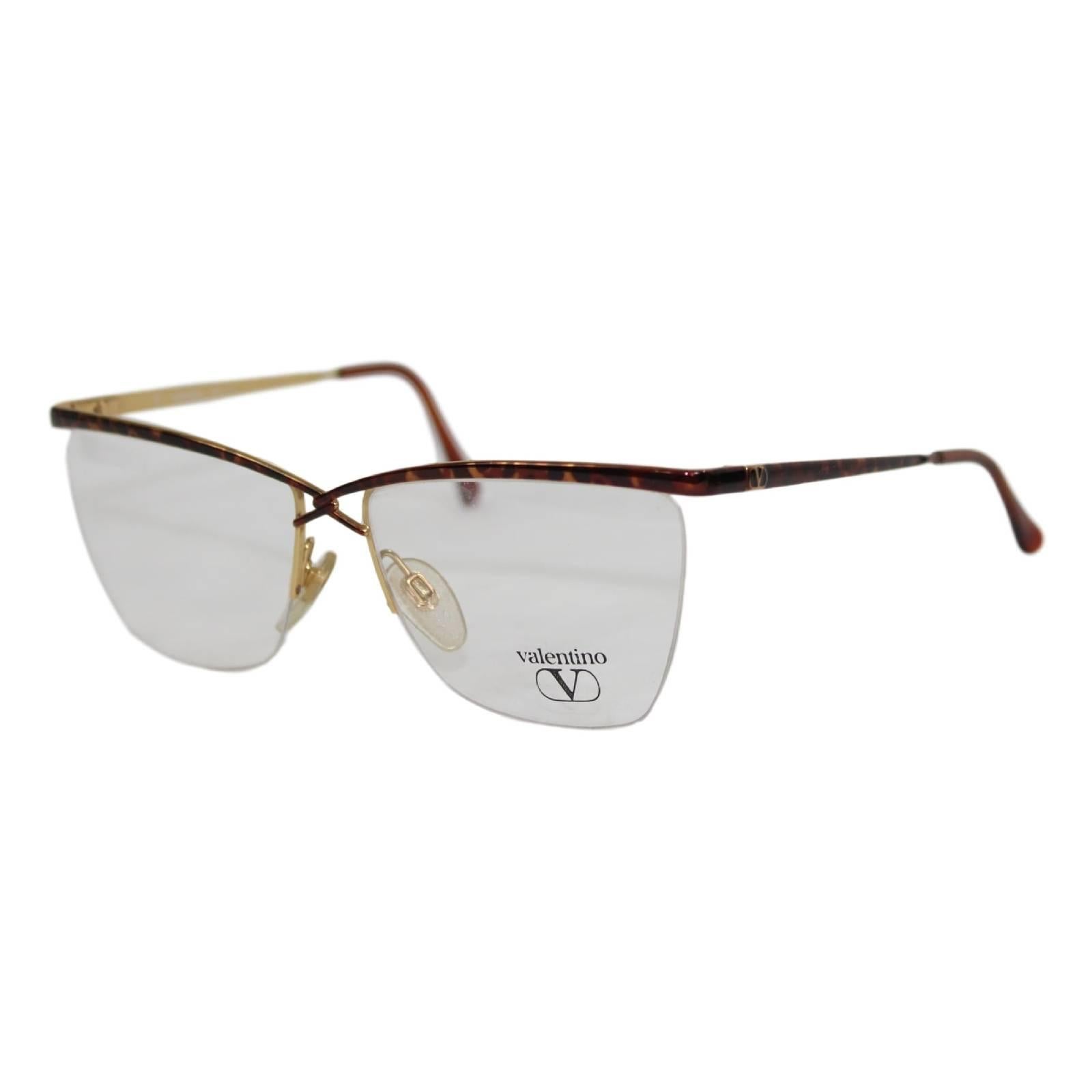 Valentino vintage frame eyeglasses V360 tortoise print brown gold men’s italy For Sale